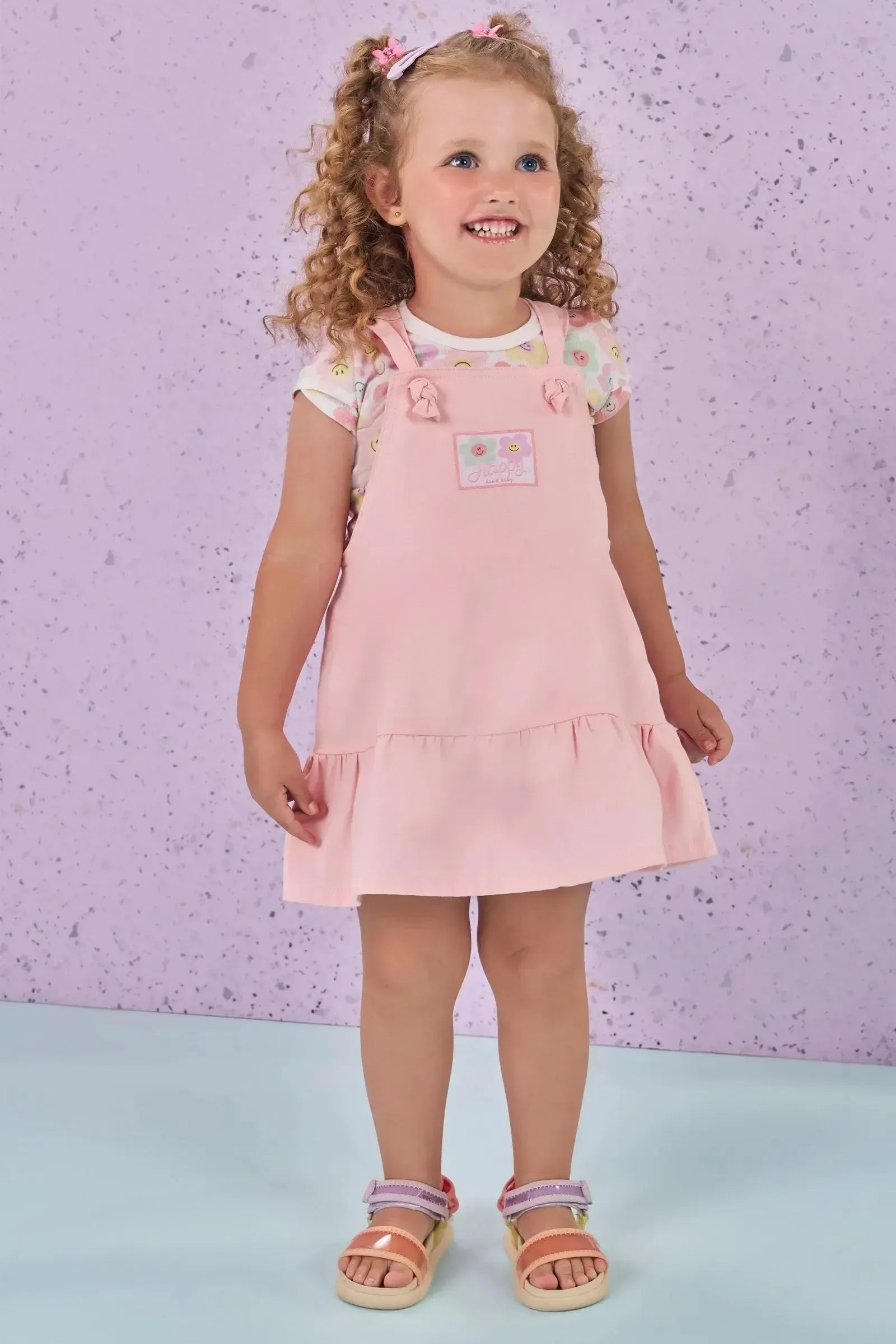 Conjunto de Blusa em Canelado e Salopete em Sarja com Elastano 87255 Kukiê Bebê Menina