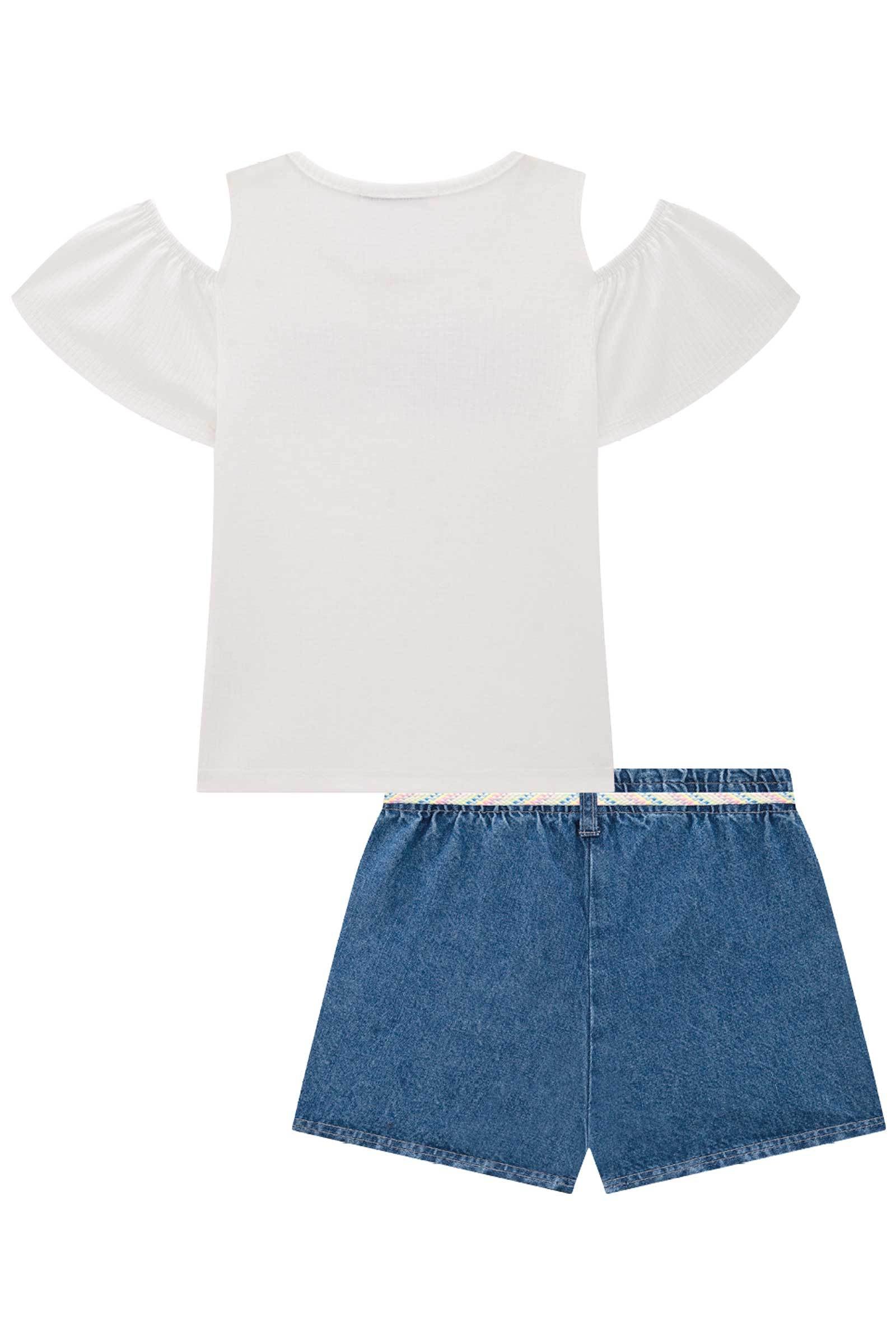 Conjunto de Blusa em Canelado e Shorts em Jeans Arkansas 77970 Kukiê