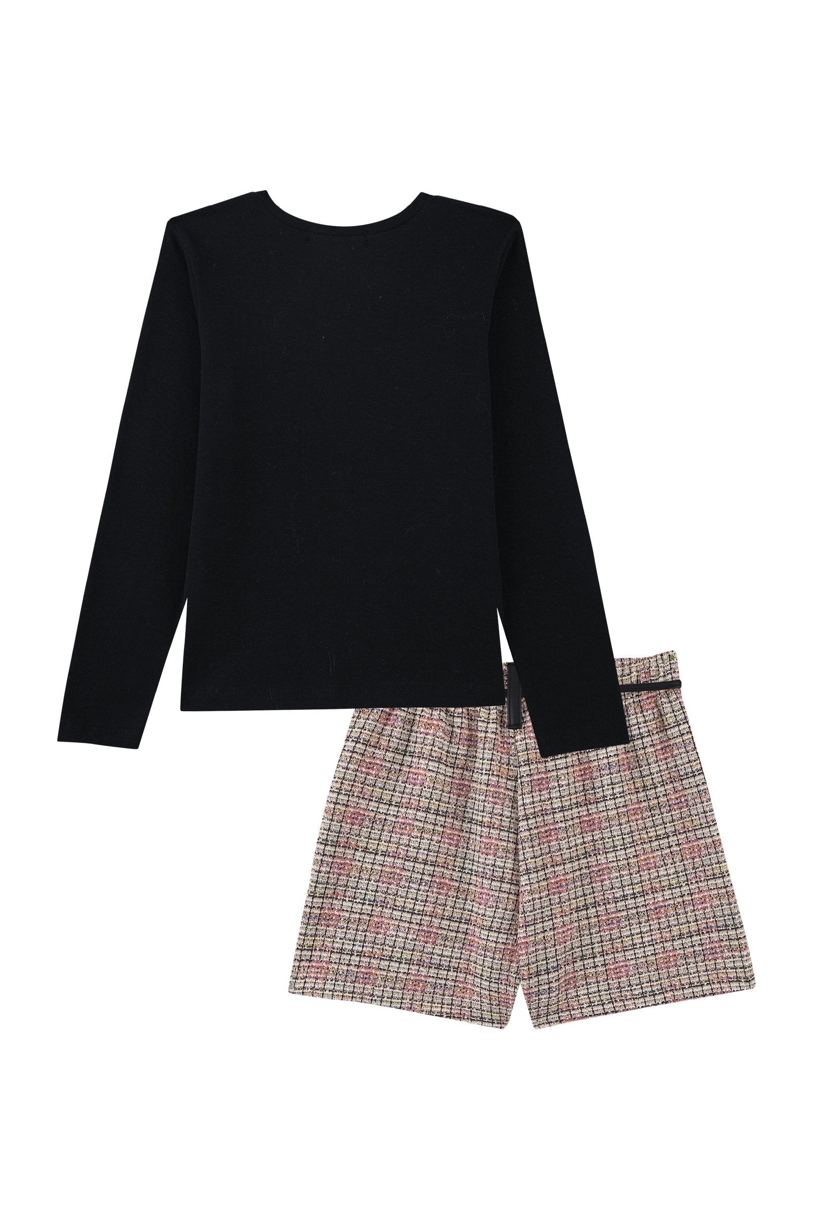 Conjunto de Blusa em Canelado e Shorts em Malha Tweed Shine 91822 Kukiê Infantil Menina