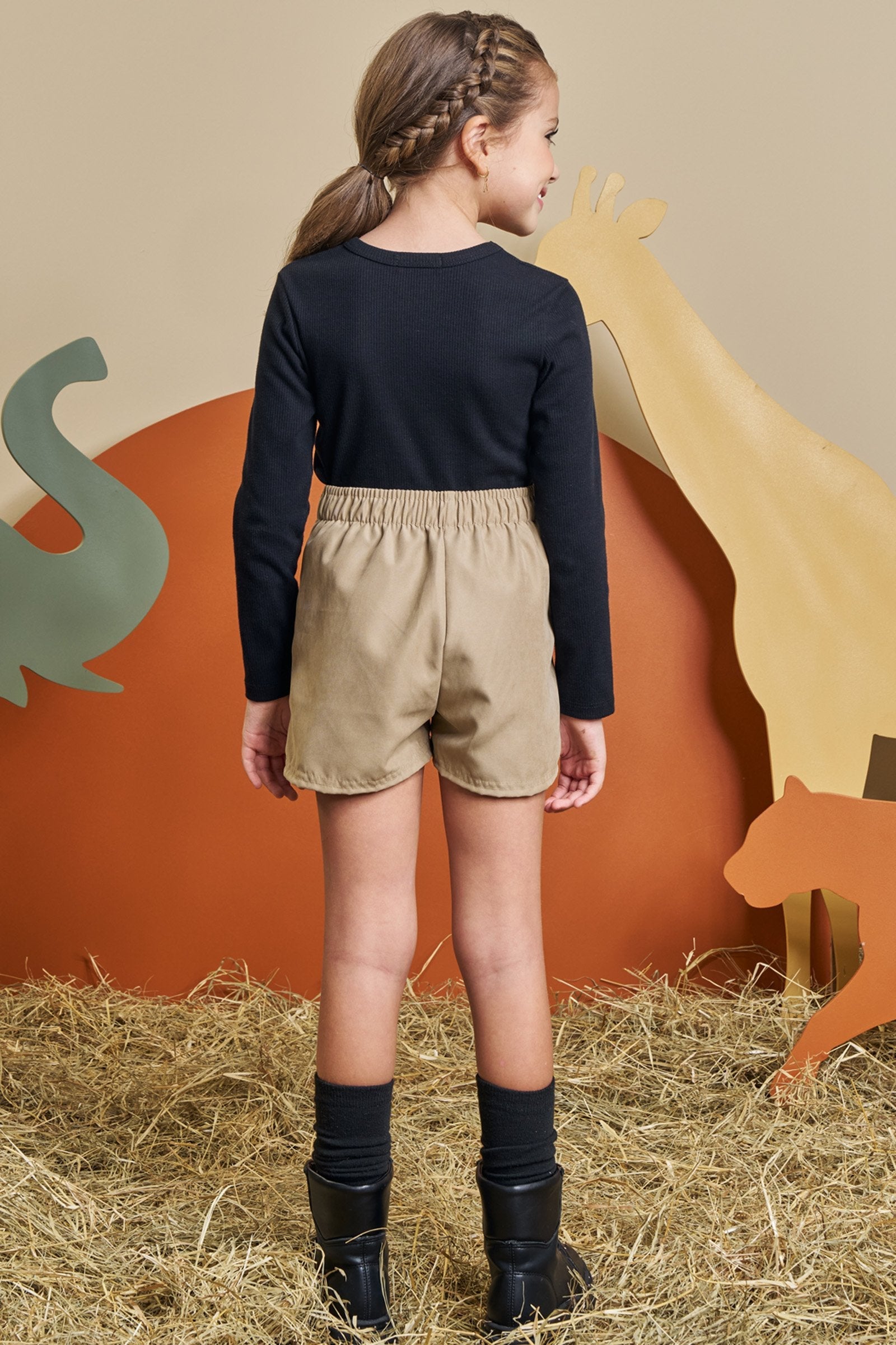 Conjunto de Blusa em Canelado e Shorts em Tecido Sarjado 90582 Kukiê Infantil Menina