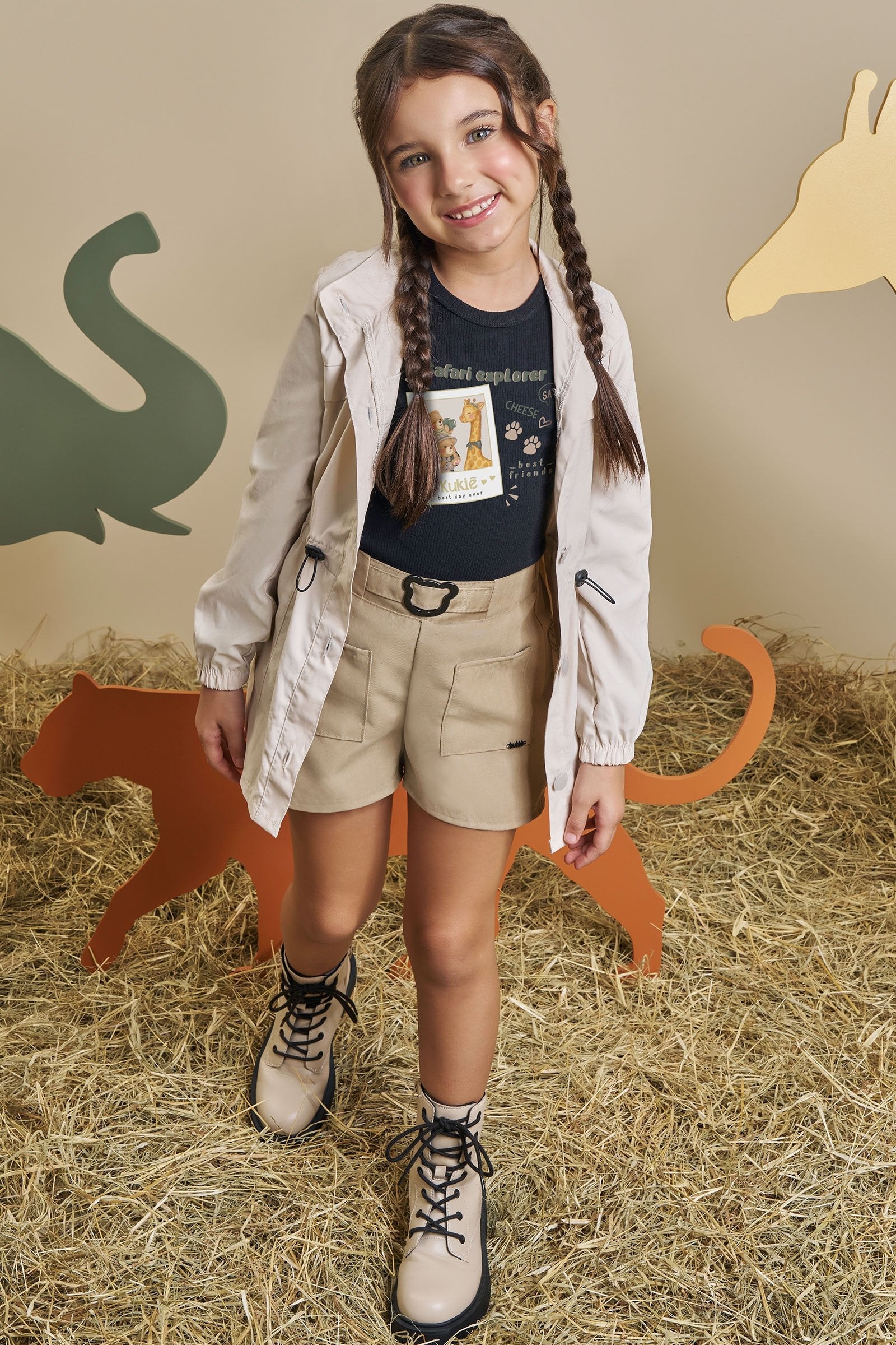Conjunto de Blusa em Canelado e Shorts em Tecido Sarjado 90582 Kukiê Infantil Menina