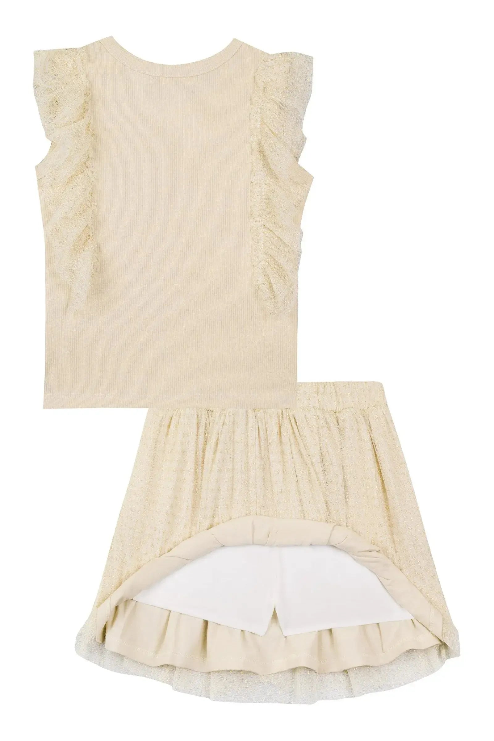 Conjunto de Blusa em Canelado Liz e Saia em Tule com Elastano com Shorts Embutido 87564 Kukiê Infantil Menina