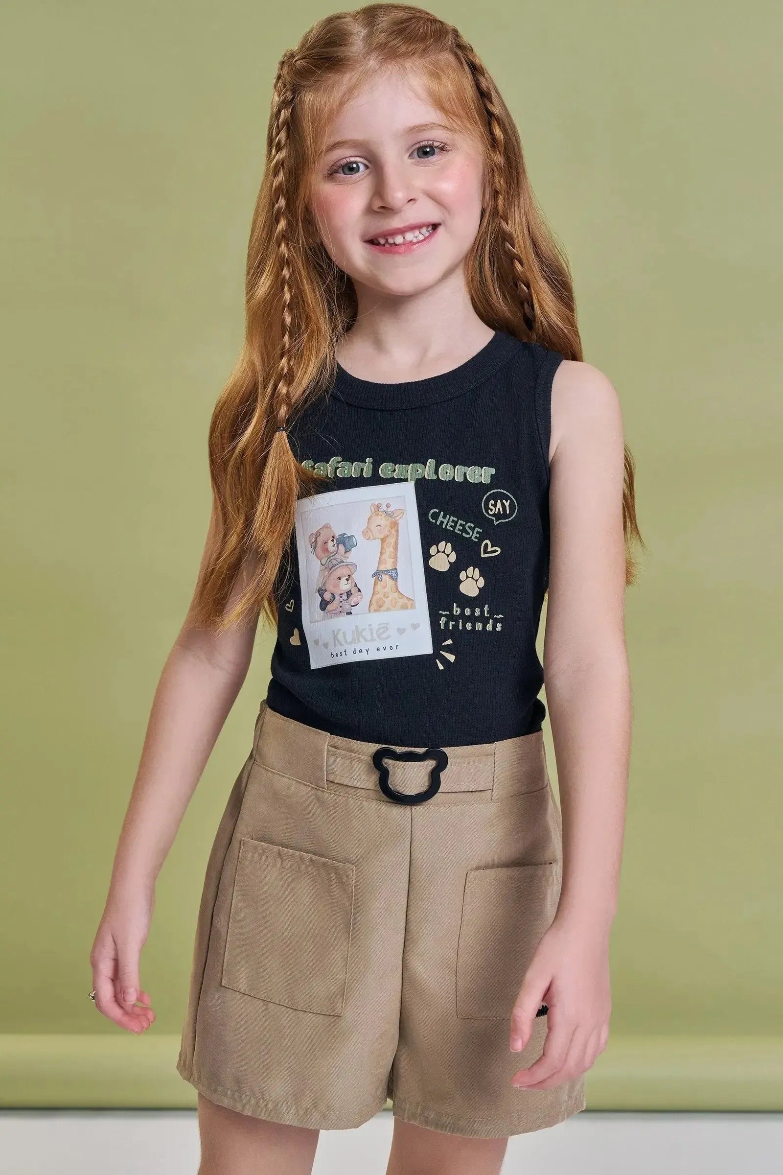 Conjunto de Blusa em Canelado Liz e Shorts em Sarja com Elastano 93884 Kukiê Infantil Menina