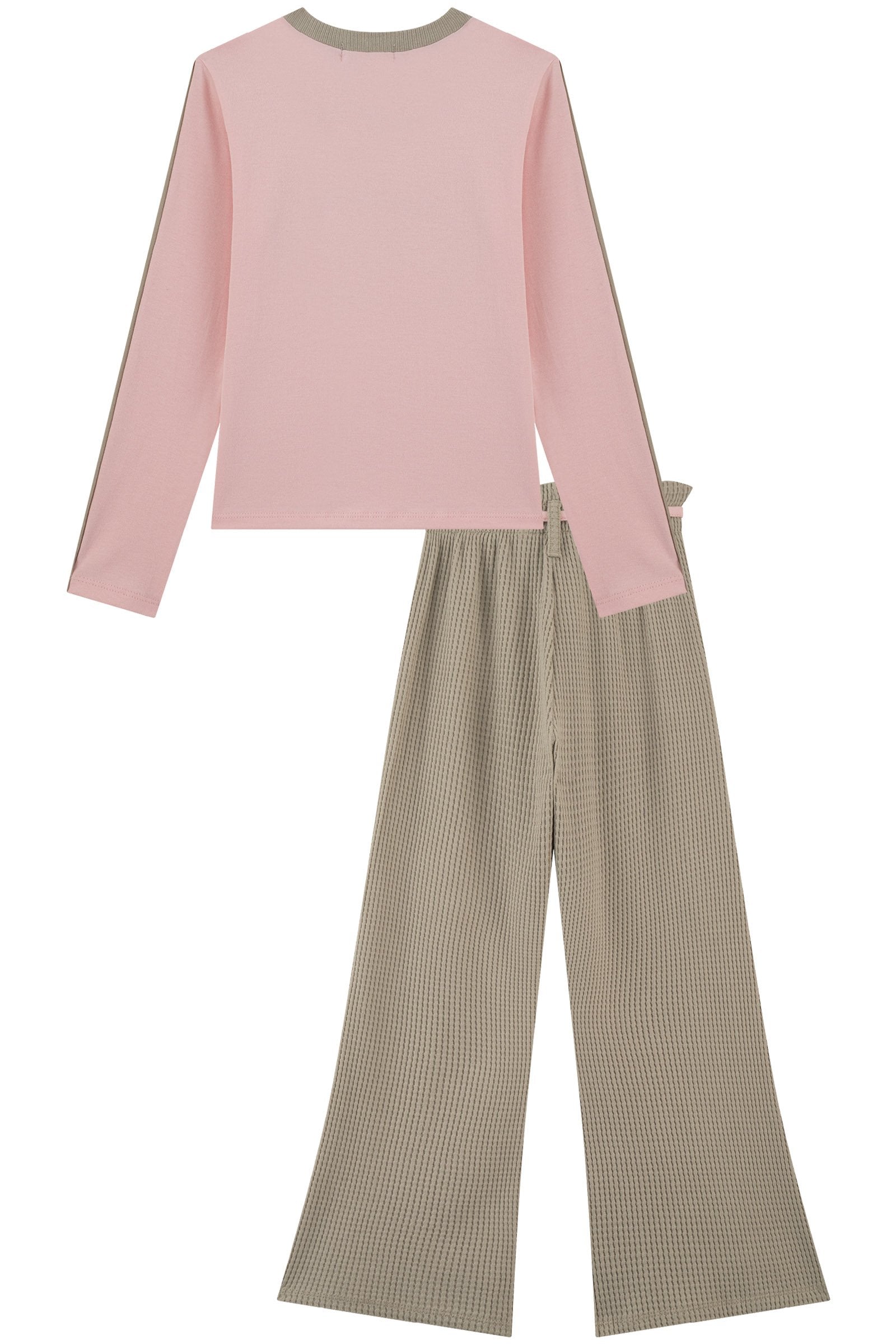 Conjunto de Blusa em Cotton e Calça Wide Leg em Malha Big Waffle 91682 Kukiê Infantil Menina