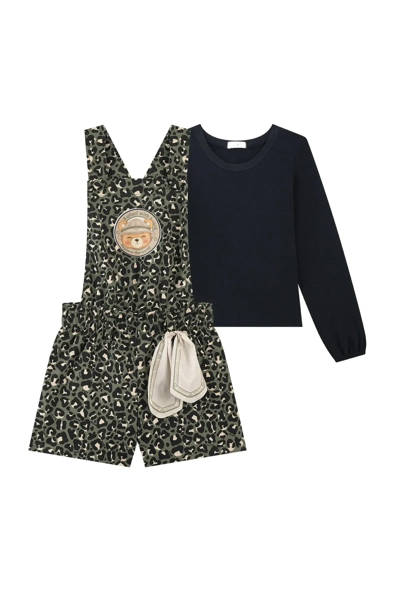 Conjunto de Blusa em Cotton e Jardineira em Sarja com Elastano 90675 Kukiê Infantil Menina