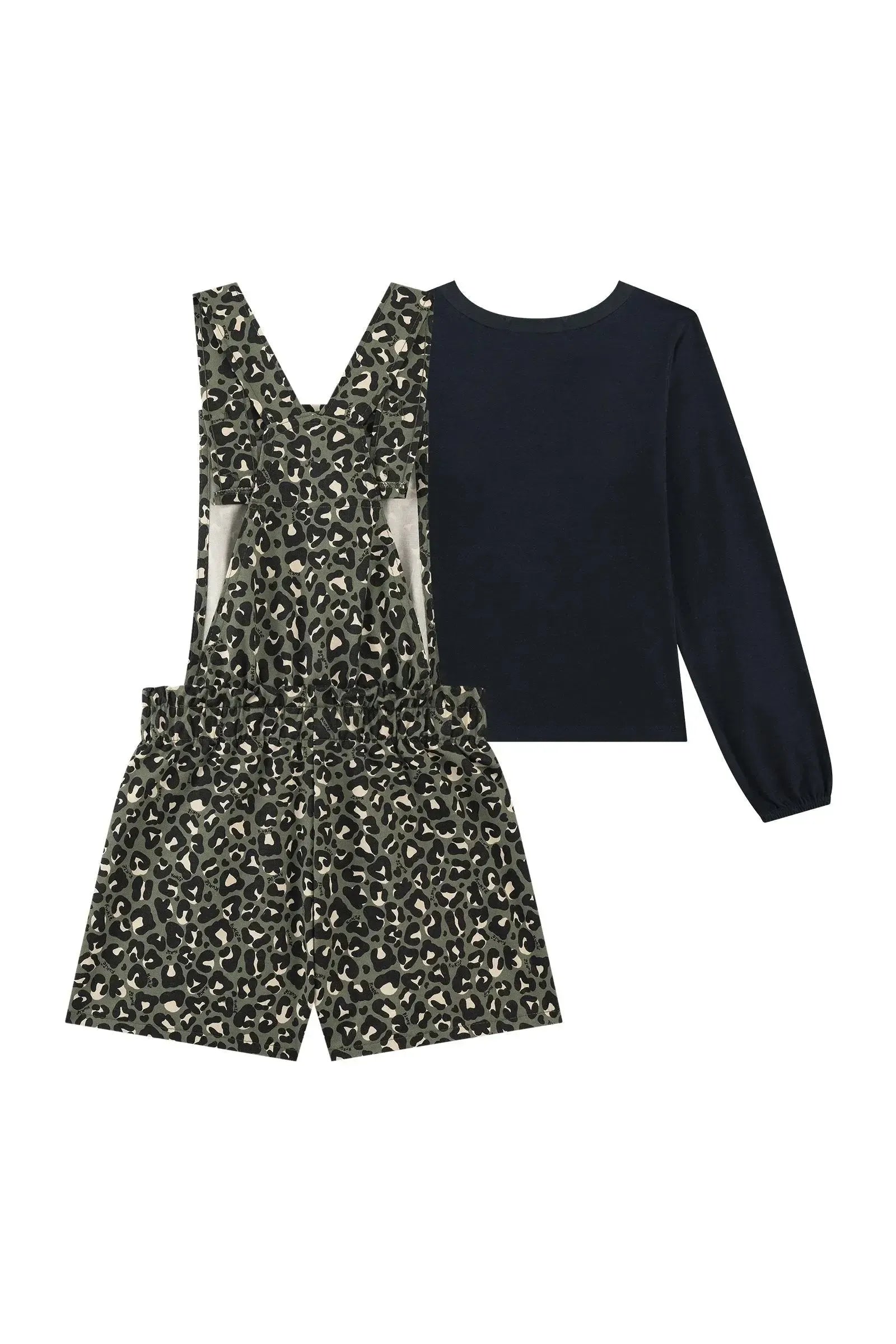 Conjunto de Blusa em Cotton e Jardineira em Sarja com Elastano 90675 Kukiê Infantil Menina