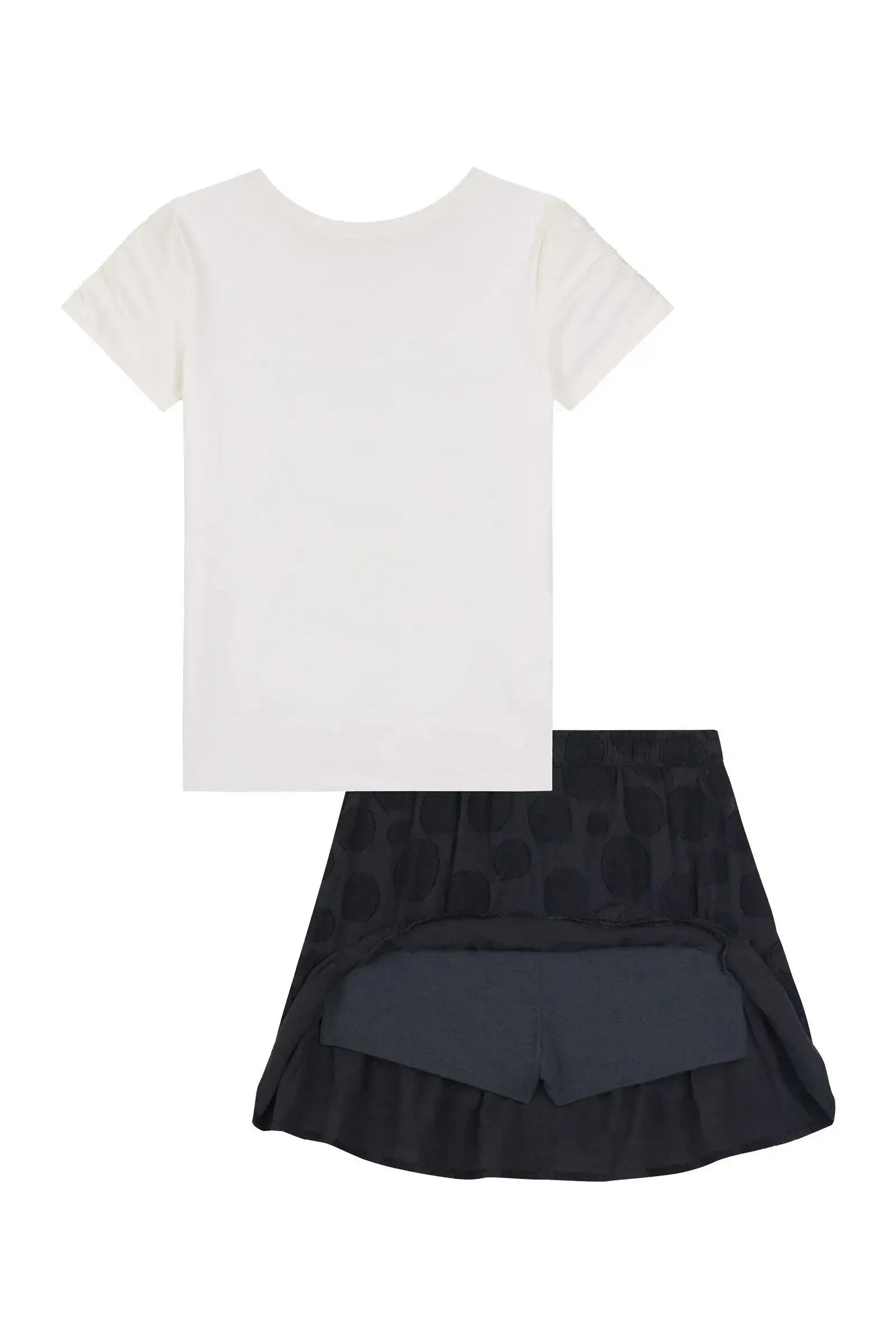 Conjunto de Blusa em Cotton e Saia em Tricoline Blend de Algodão com Shorts Embutido 88832 Kukiê Infantil Menina