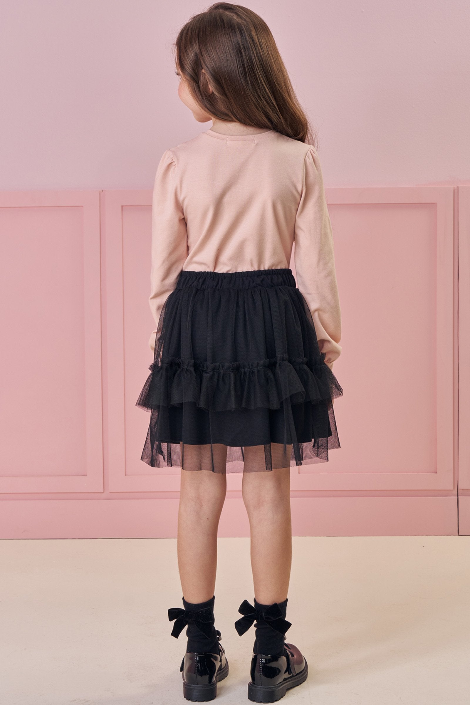 Conjunto de Blusa em Cotton e Saia em Tule com Elastano (com Shorts Embutido) 91832 Kukiê Infantil Menina