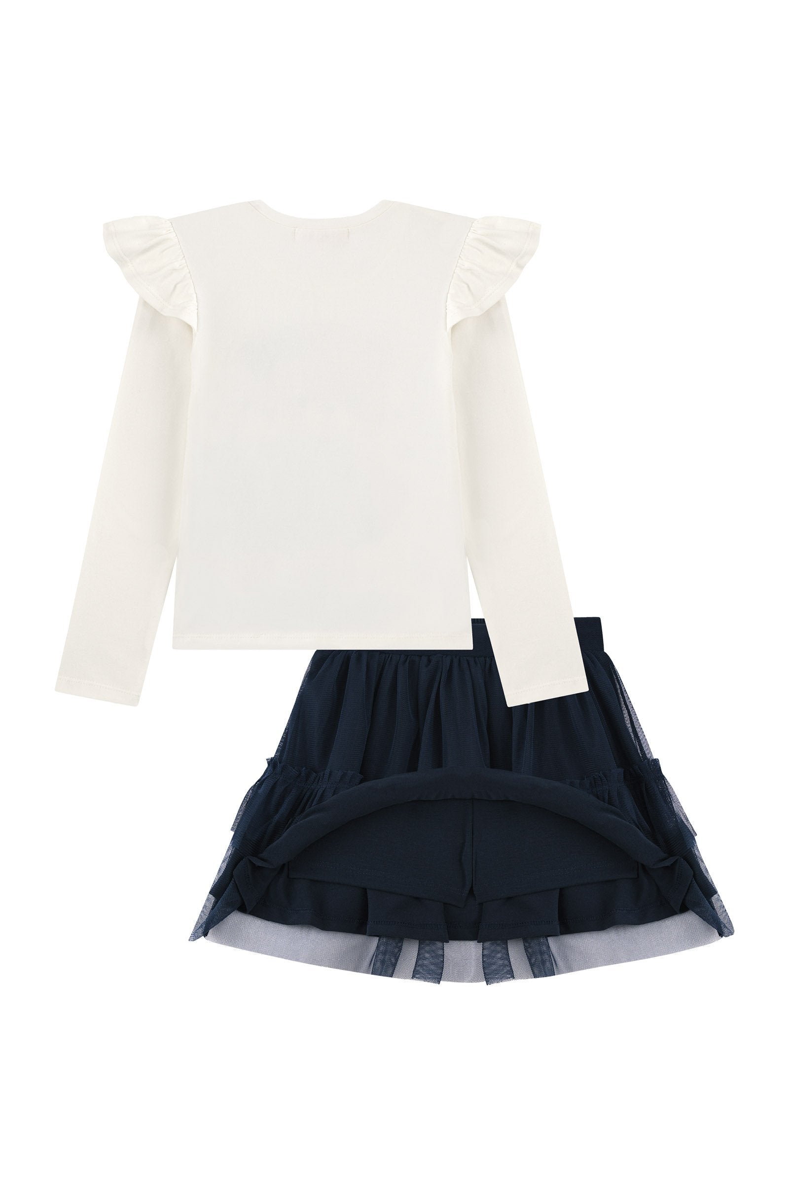 Conjunto de Blusa em Cotton e Saia em Tule com Elastano (com Shorts Embutido) 91858 Kukiê Infantil Menina