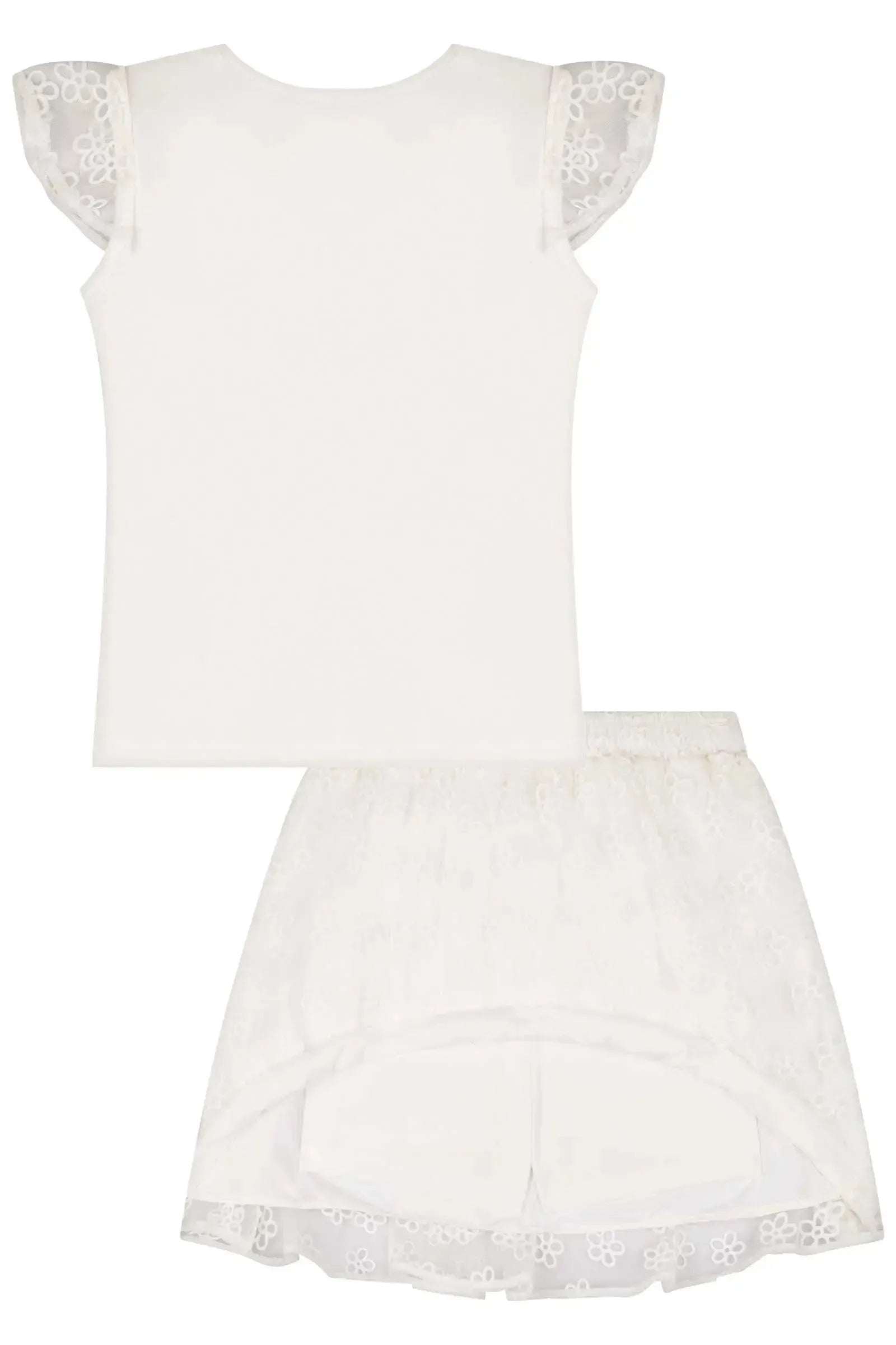 Conjunto de Blusa em Cotton e Saia em Tule Flocado (com Shorts Embutido) 83198 Kukiê Infantil Menina