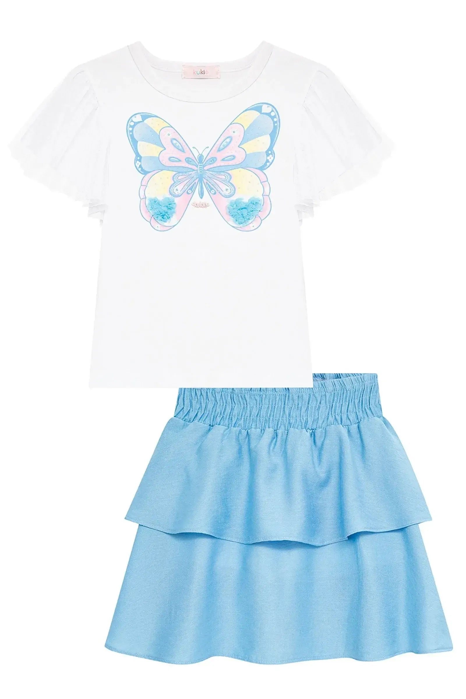 Conjunto de Blusa em Cotton e Saia em Viscose (com Shorts Embutido) 96682 Kukiê Infantil Menina