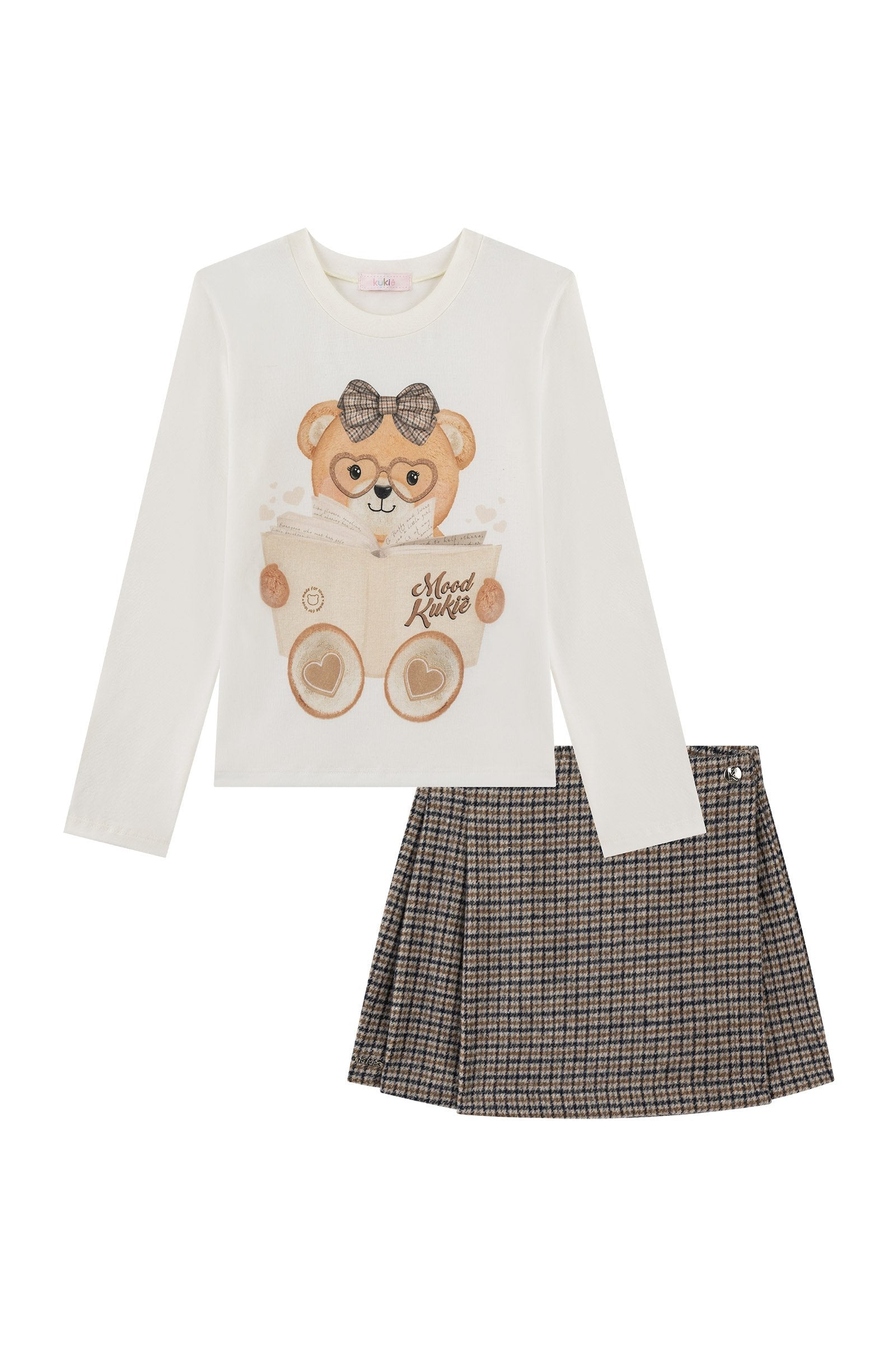 Conjunto de Blusa em Cotton e Short Saia em Flanela Zurique 92485 Kukiê Infantil Menina