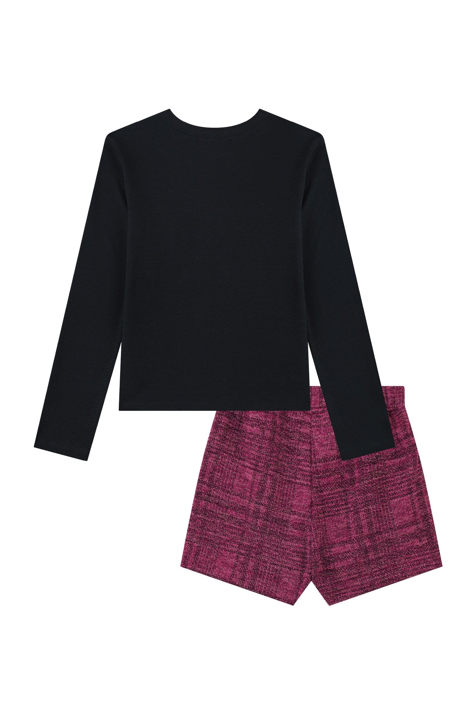 Conjunto de Blusa em Cotton e Short Saia em Malha Tweed Brilho 92501 Kukiê Infantil Menina