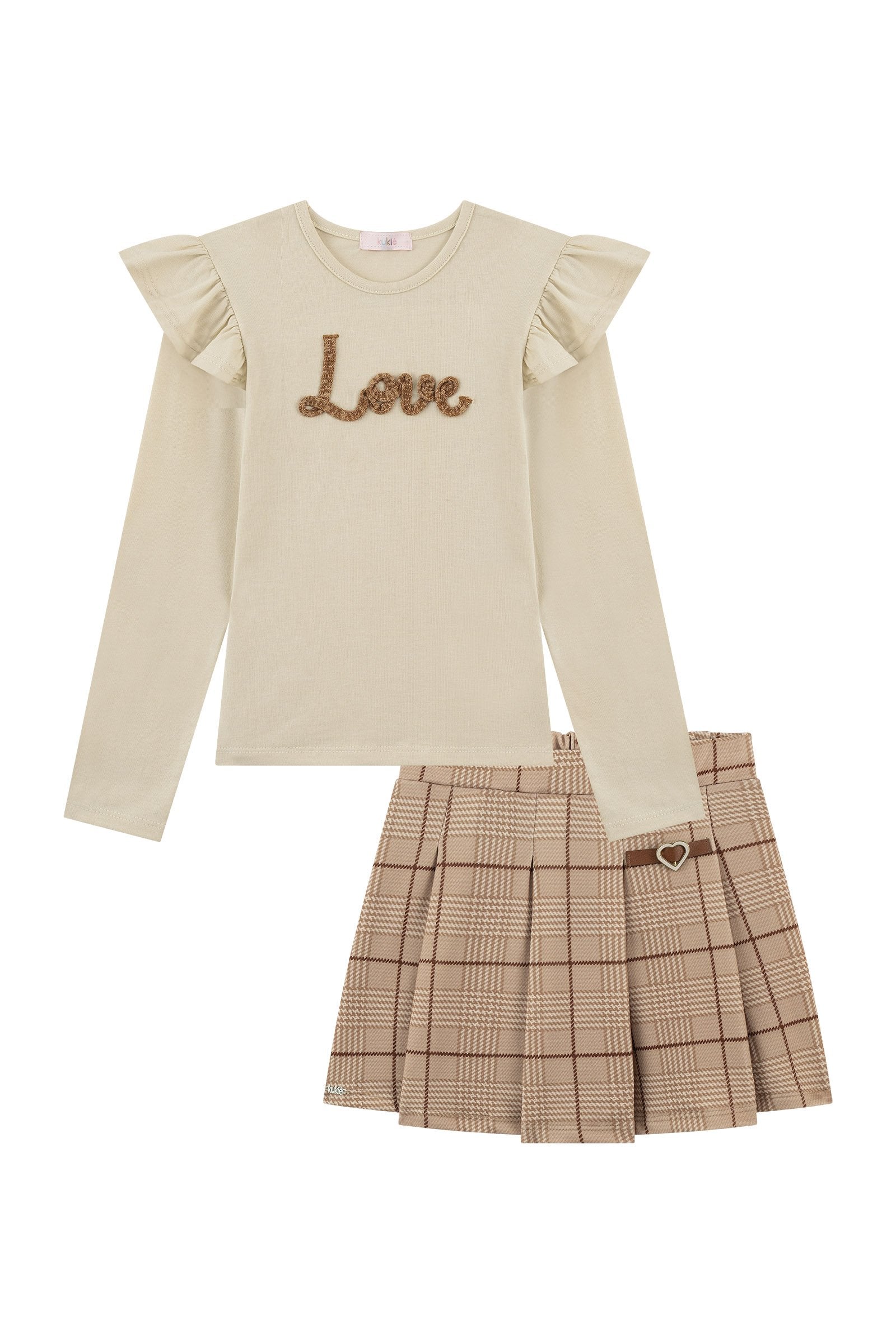 Conjunto de Blusa em Cotton e Short Saia em Molecotton 90231 Kukiê Infantil Menina