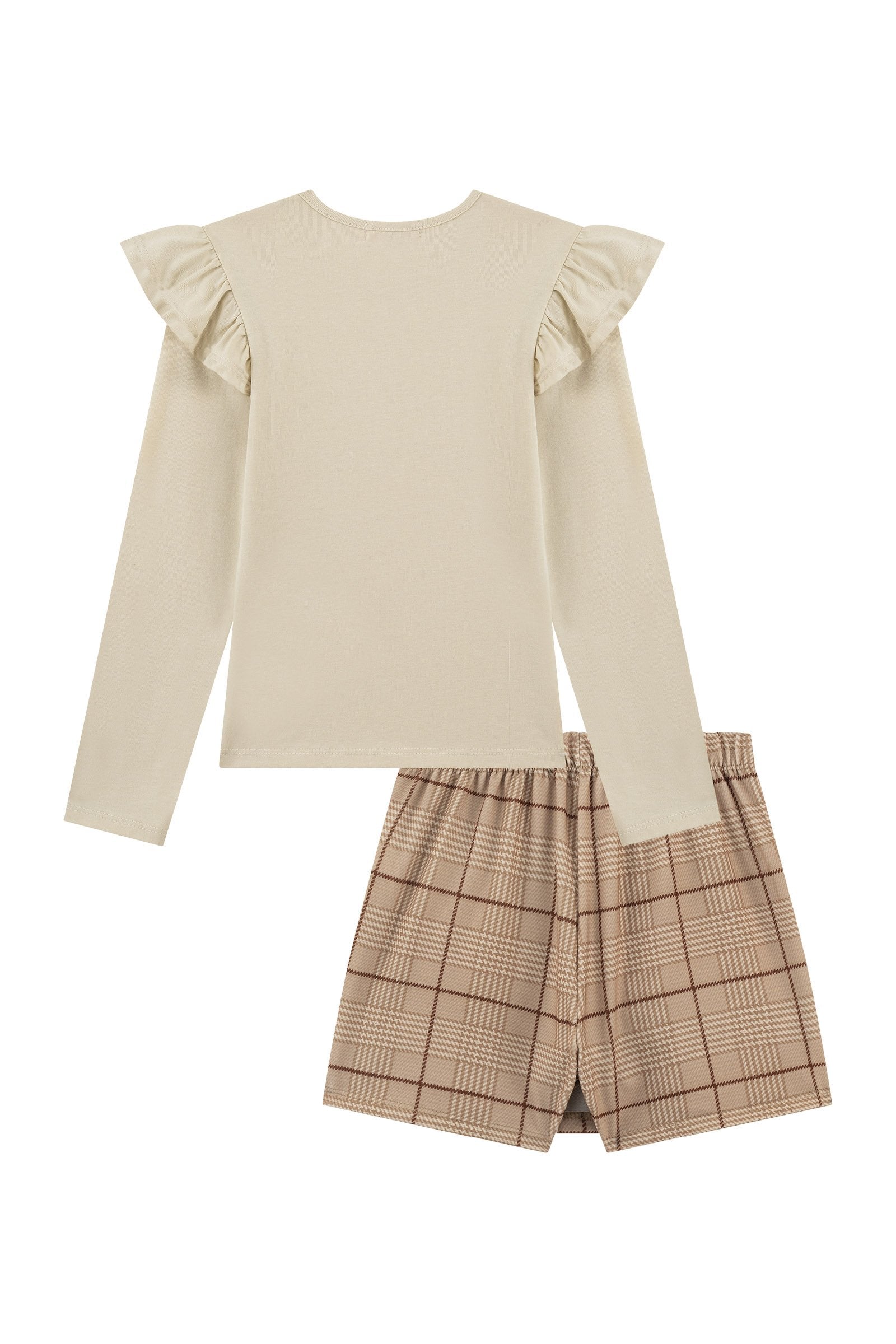 Conjunto de Blusa em Cotton e Short Saia em Molecotton 90231 Kukiê Infantil Menina