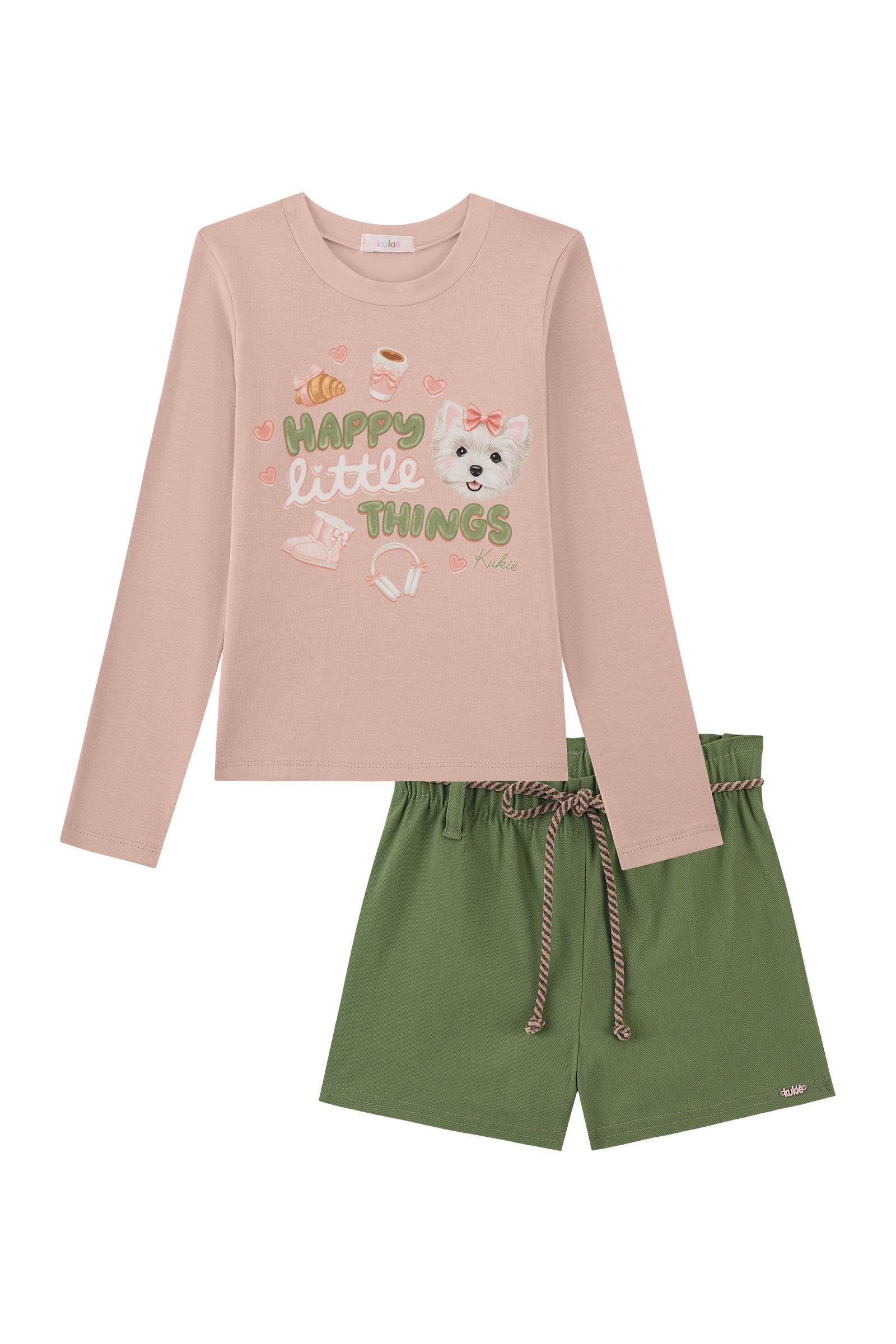 Conjunto de Blusa em Cotton e Shorts em Bengaline 94001 Kukiê Infantil Menina