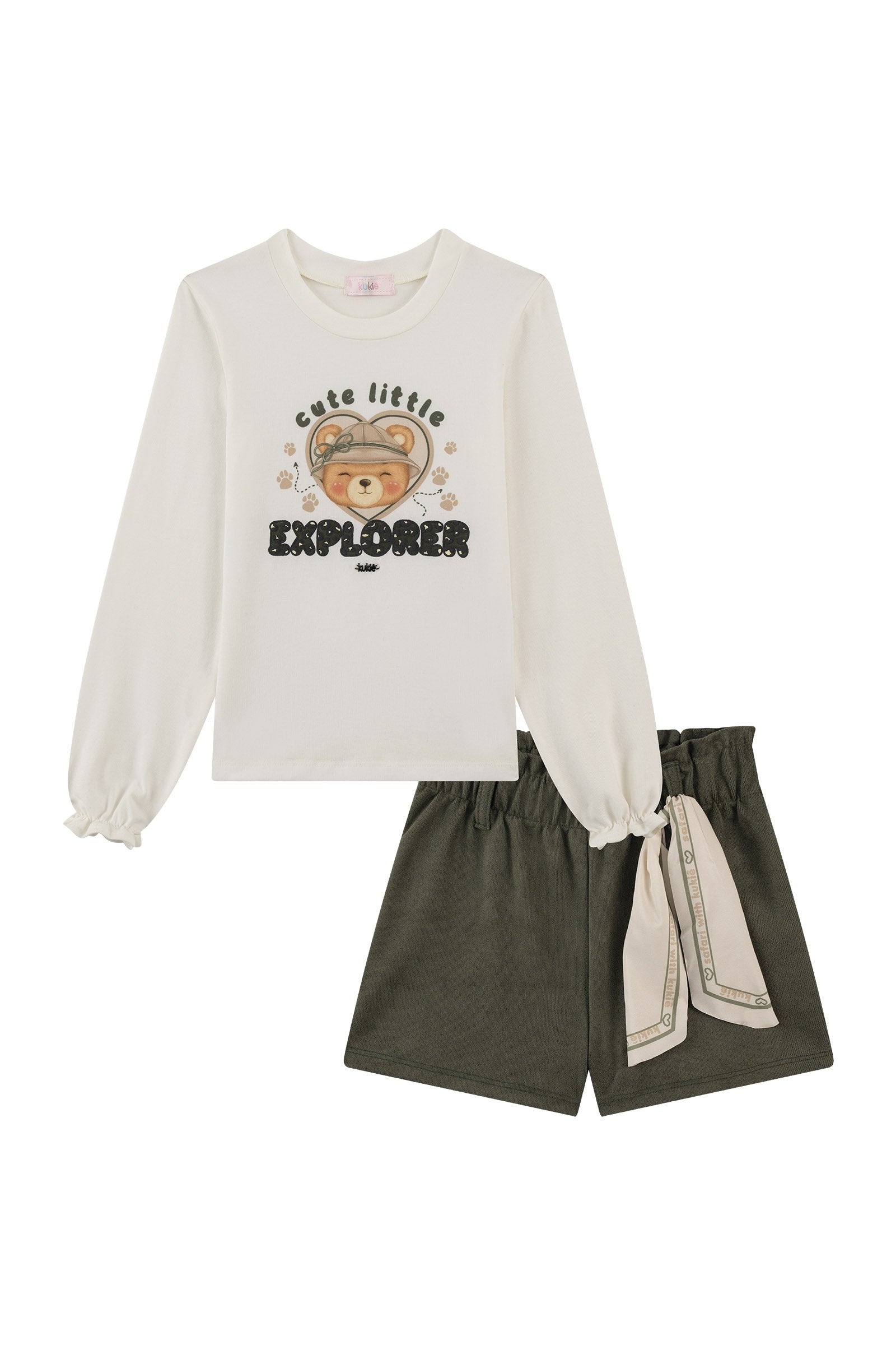 Conjunto de Blusa em Cotton e Shorts em Cotelê 90651 Kukiê Infantil Menina