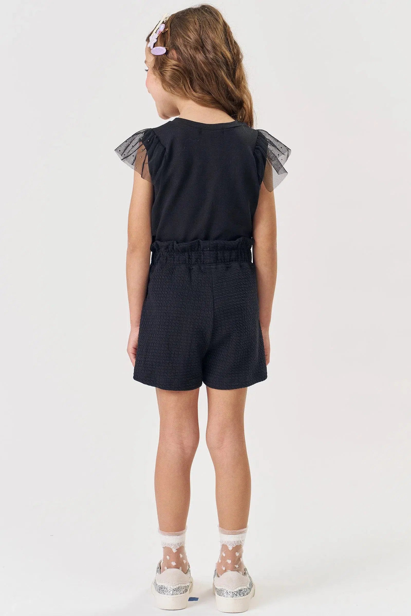 Conjunto Infantil Menina de Blusa em Cotton e Shorts em Jacquard Soviello 82356 Kukiê