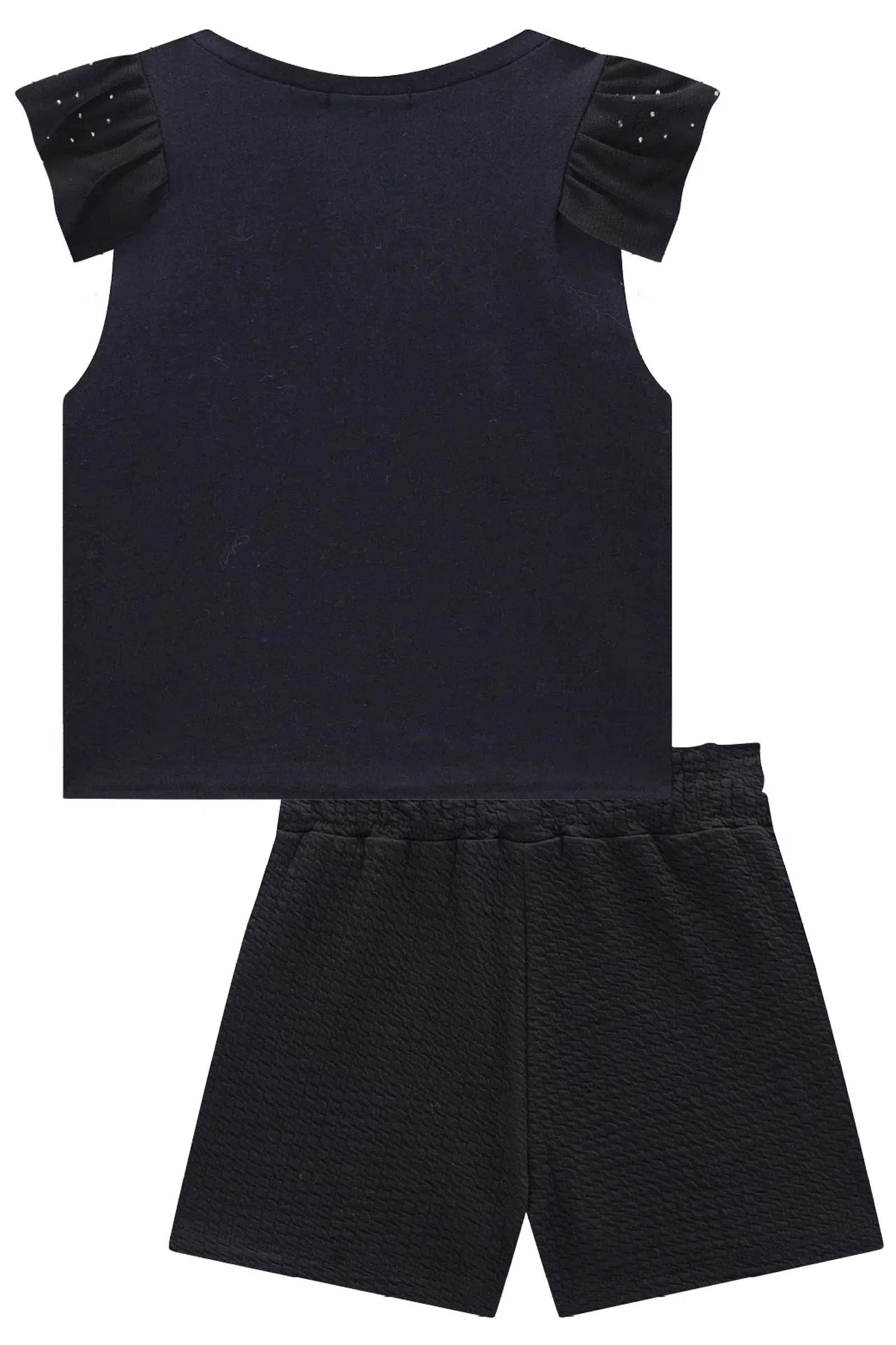 Conjunto Infantil Menina de Blusa em Cotton e Shorts em Jacquard Soviello 82356 Kukiê