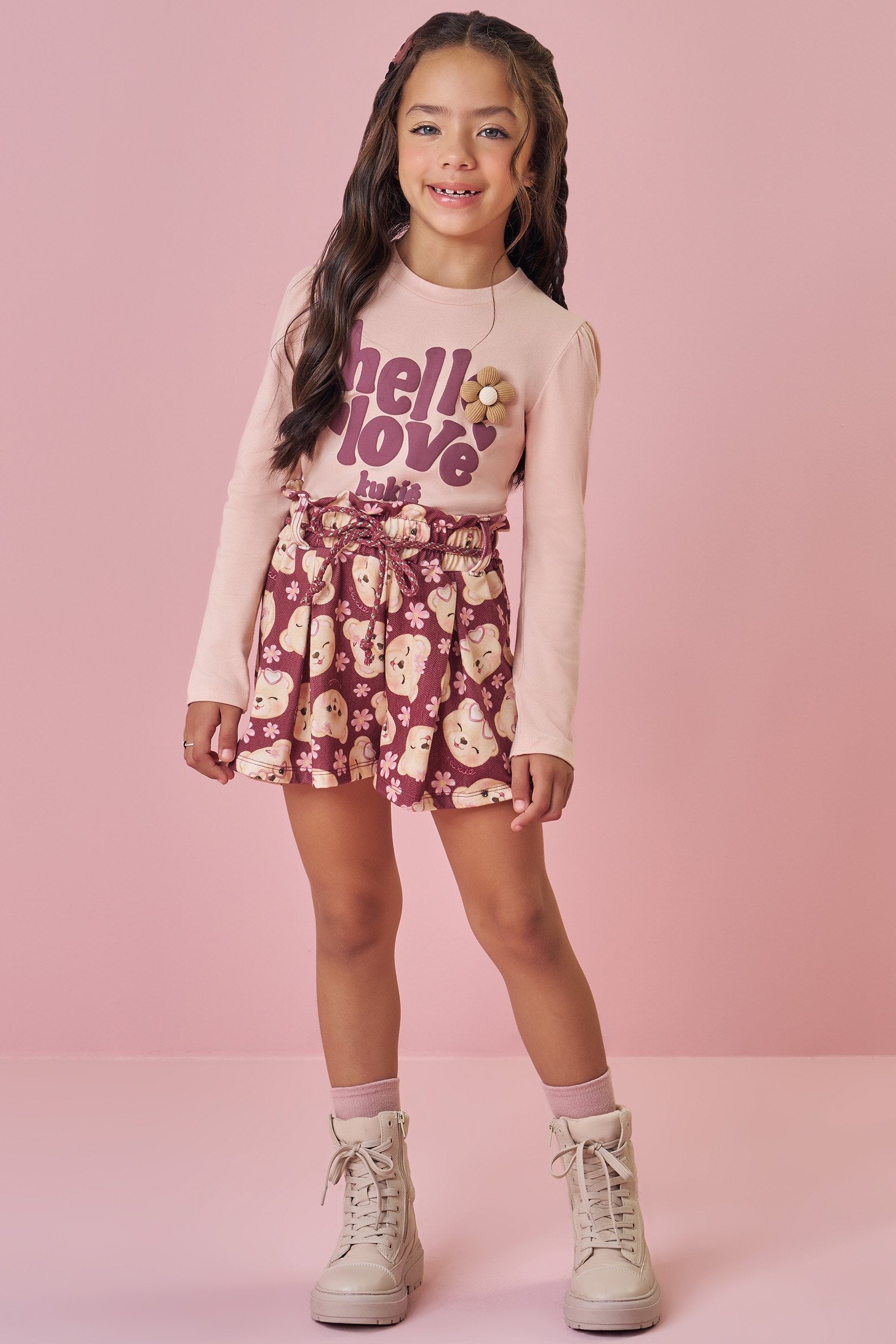 Conjunto de Blusa em Cotton e Shorts em Malha Power 90228 Kukiê Infantil Menina