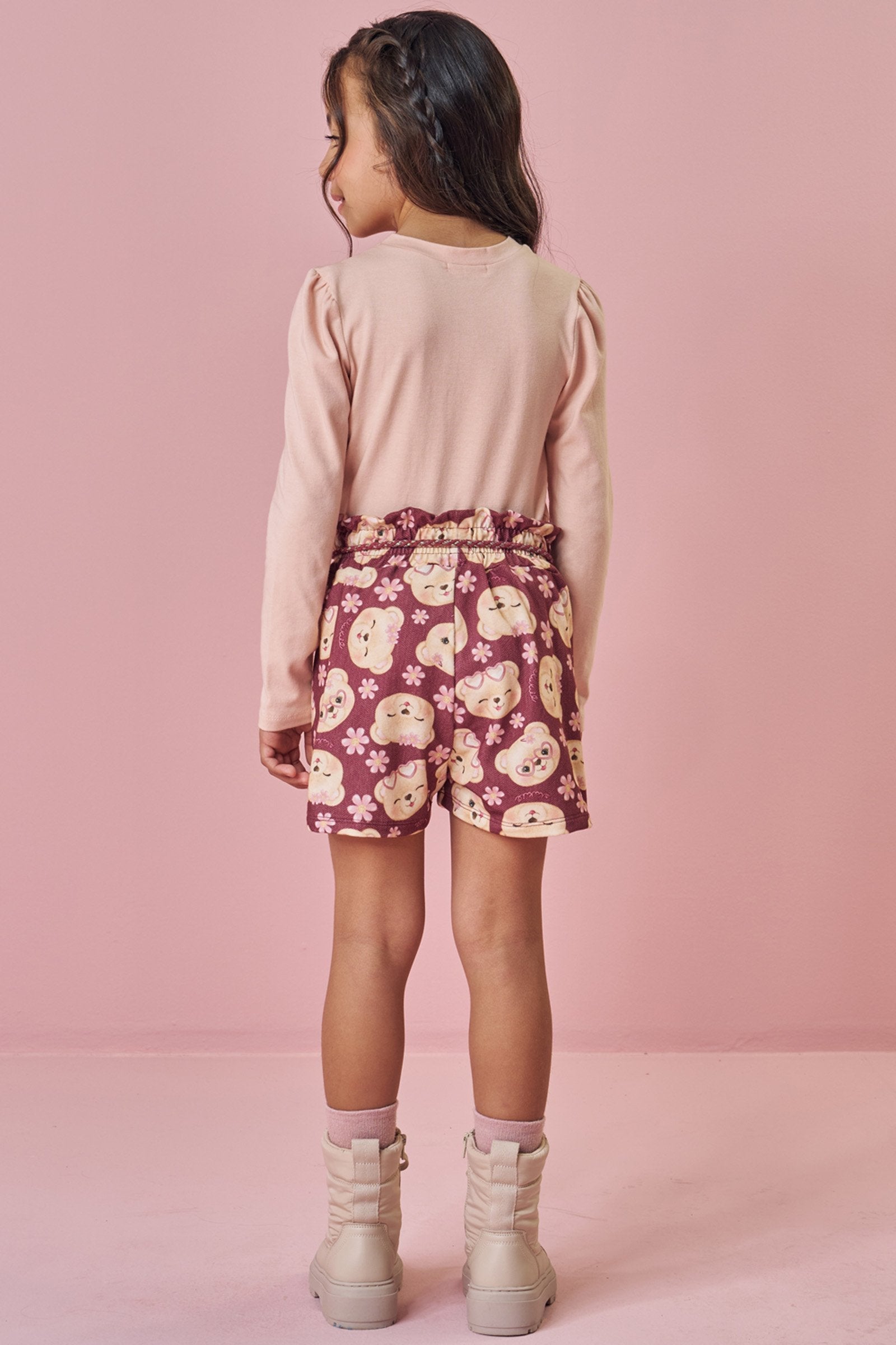 Conjunto de Blusa em Cotton e Shorts em Malha Power 90228 Kukiê Infantil Menina