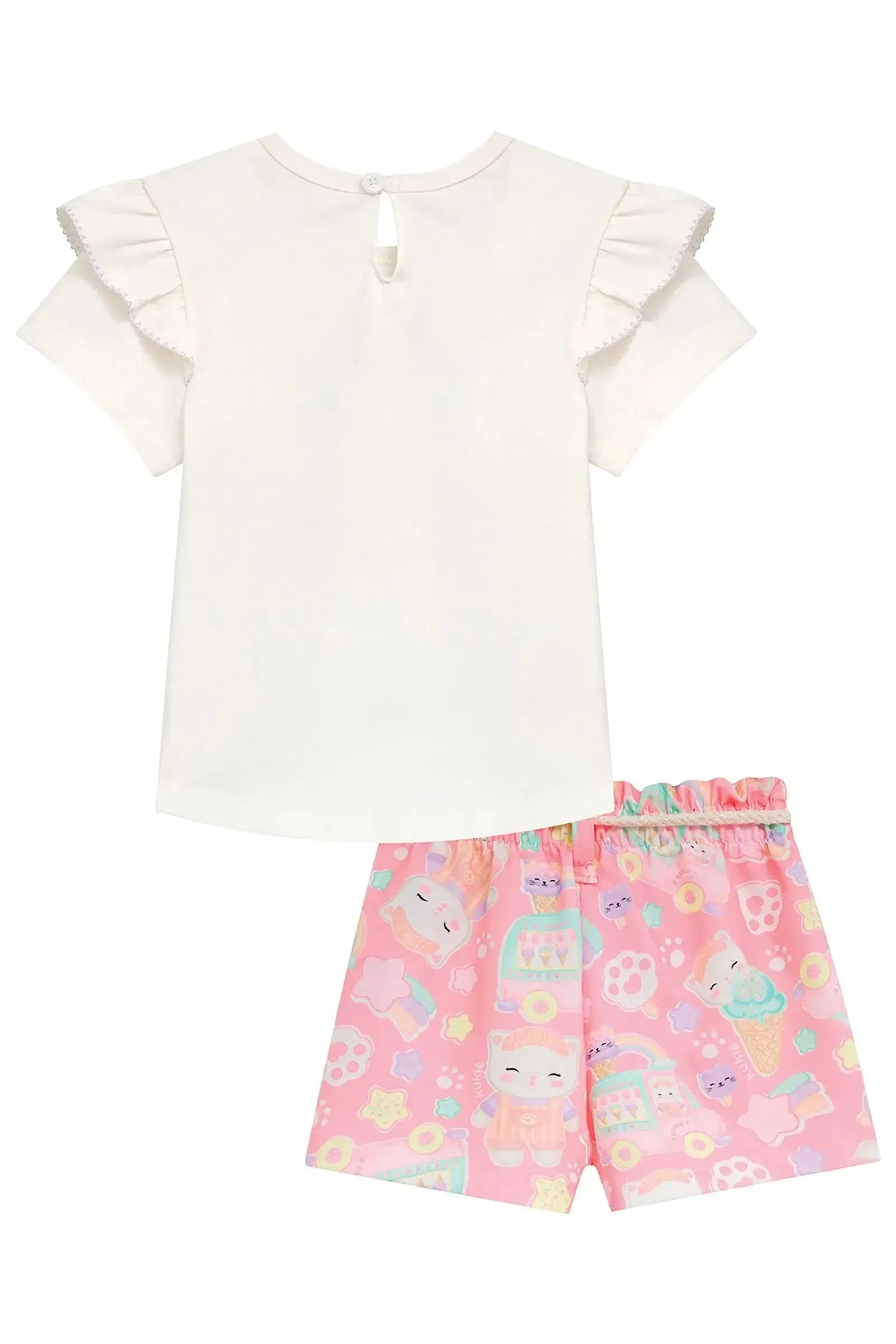 Conjunto de Blusa em Cotton e Shorts em Molecotton 95232 Kukiê Infantil Menina