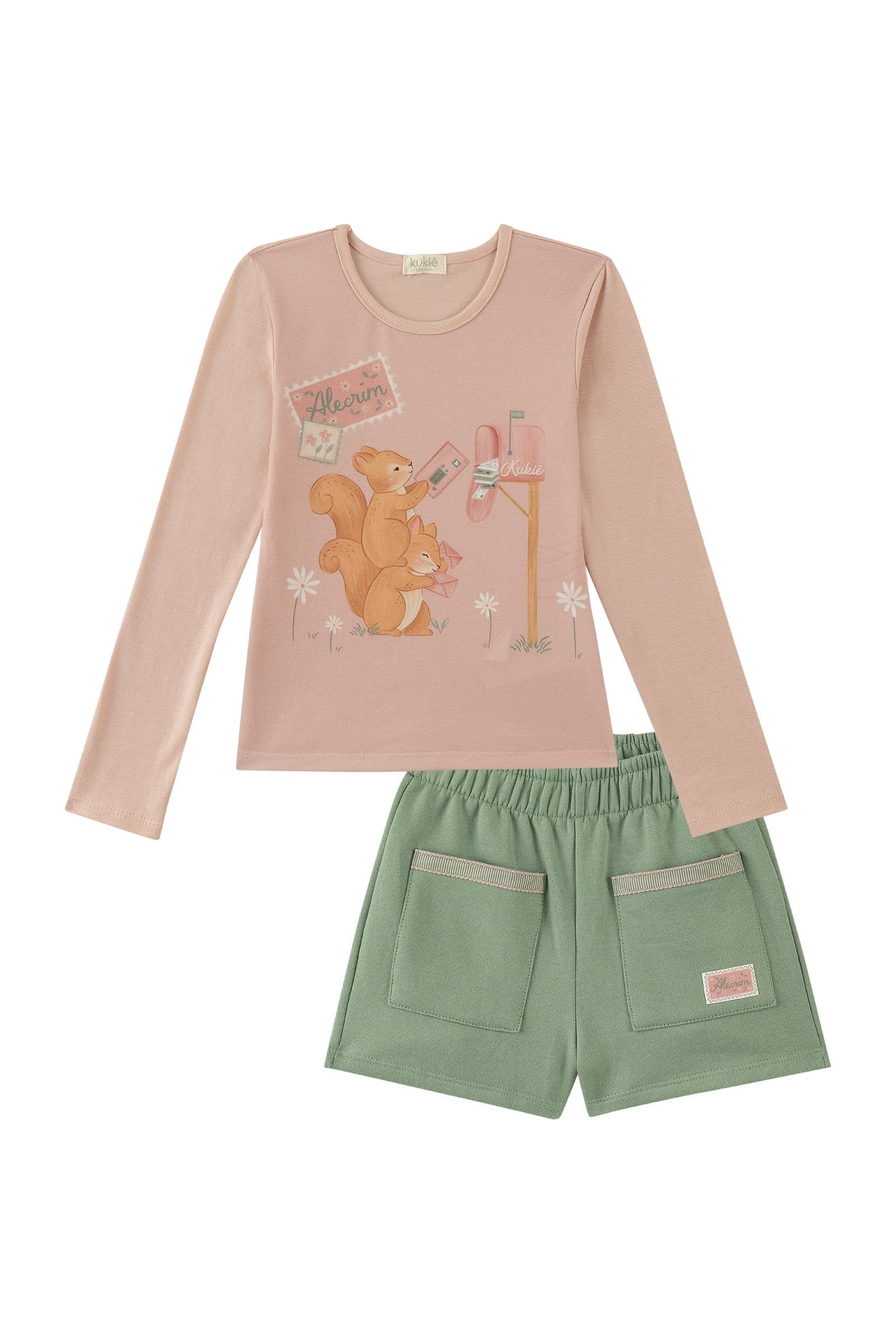 Conjunto de Blusa em Cotton e Shorts em Moletom com Pelúcia 89586 Kukiê Infantil Menina
