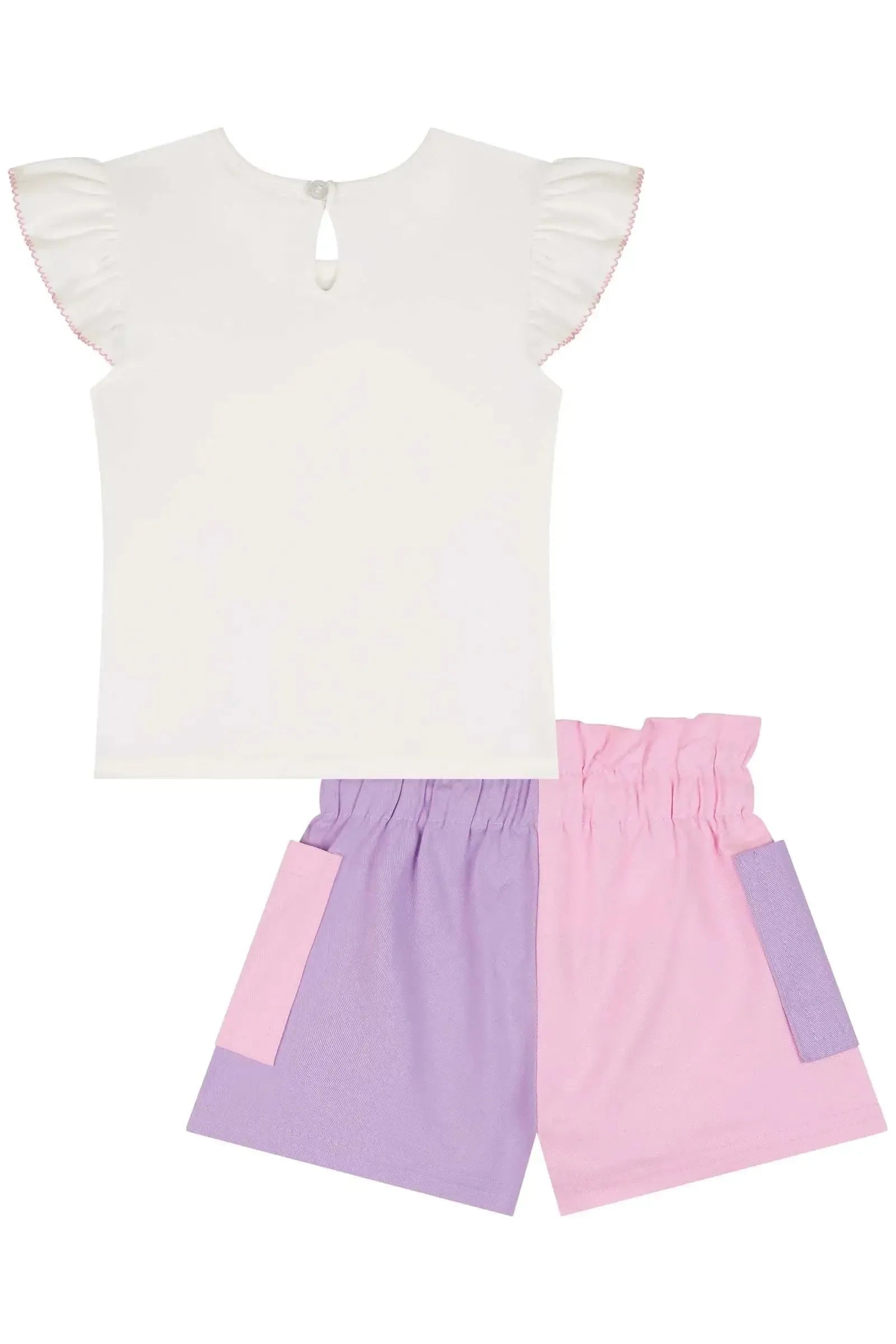 Conjunto de Blusa em Cotton e Shorts em Sarja com Elastano 85426 Kukiê Infantil Menina