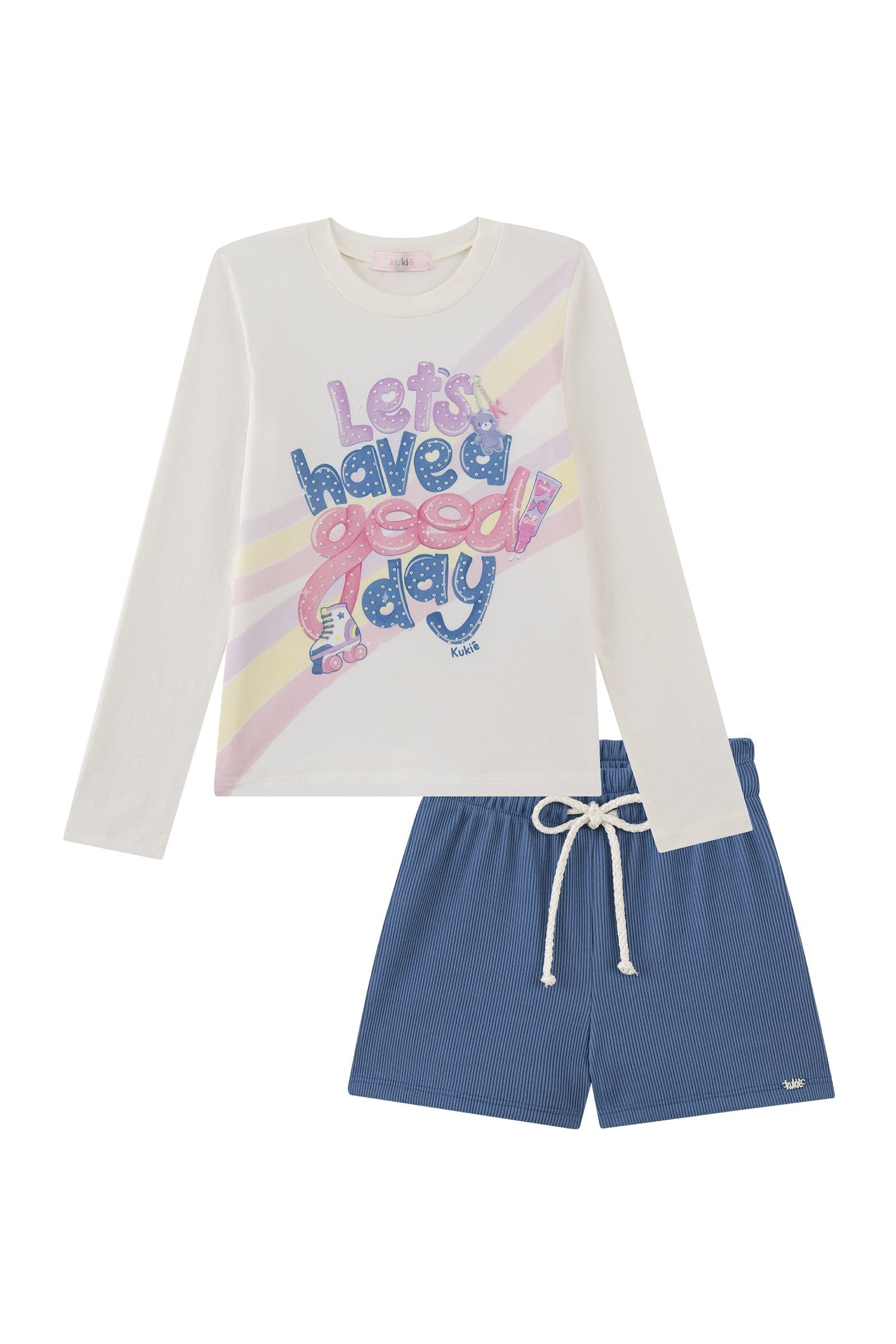 Conjunto de Blusa em Cotton e Shorts em Soft Line 91675 Kukiê Infantil Menina