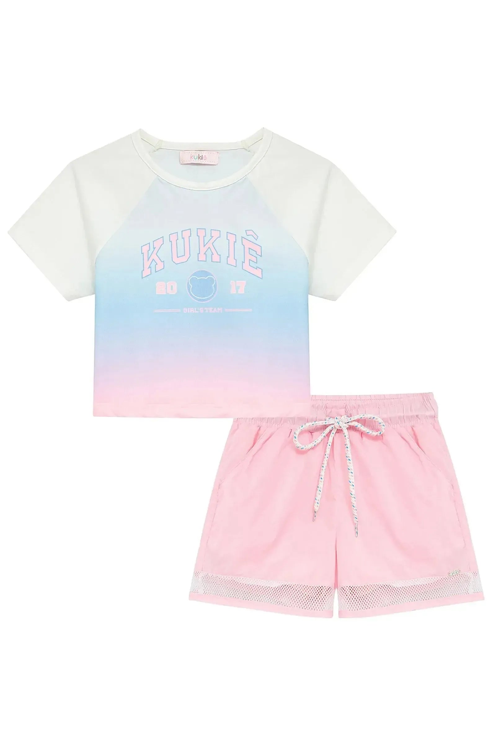 Conjunto de Blusa em Malha com Proteção UV50+ e Shorts em Air Tech e Tela 96958 Kukiê Infantil Menina