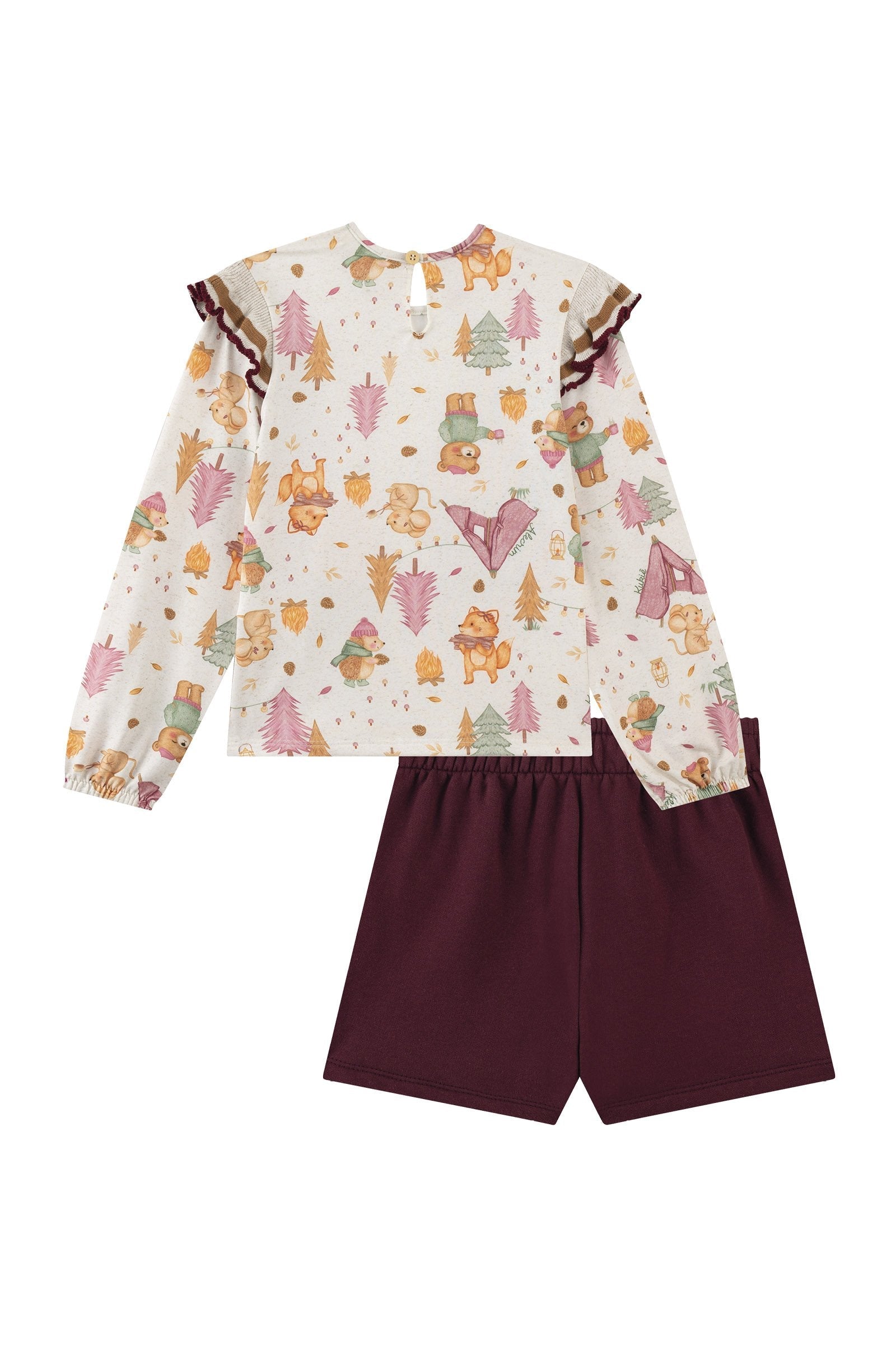 Conjunto de Blusa em Malha Comfy e Shorts em Moletom com Pelúcia 89599 Kukiê Infantil Menina