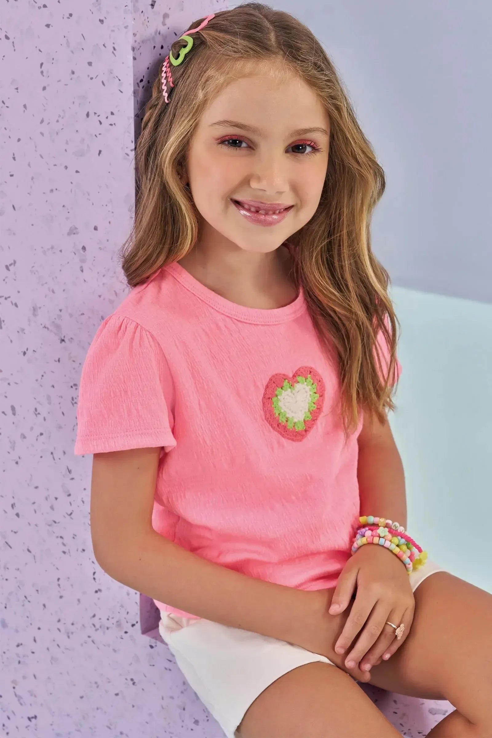 Conjunto de Blusa em Malha Elastic e Shorts em Sarja com Elastano 88209 Kukiê Infantil Menina