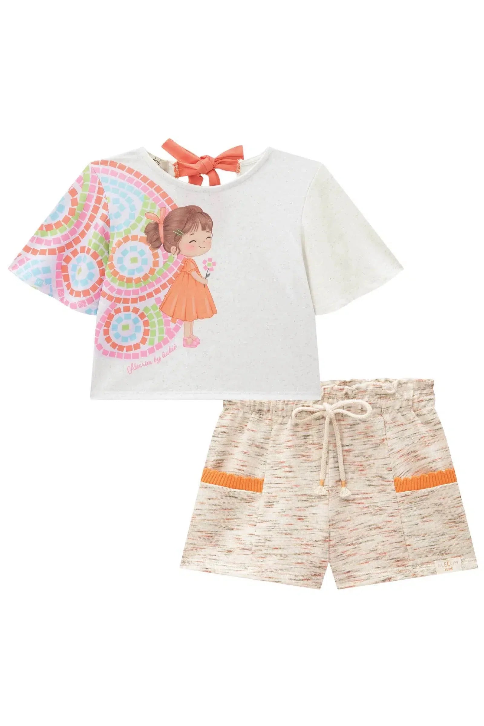 Conjunto Infantil Menina de Blusa em Malha Fresh e Shorts em Moletinho Rajado 81779 Kukiê