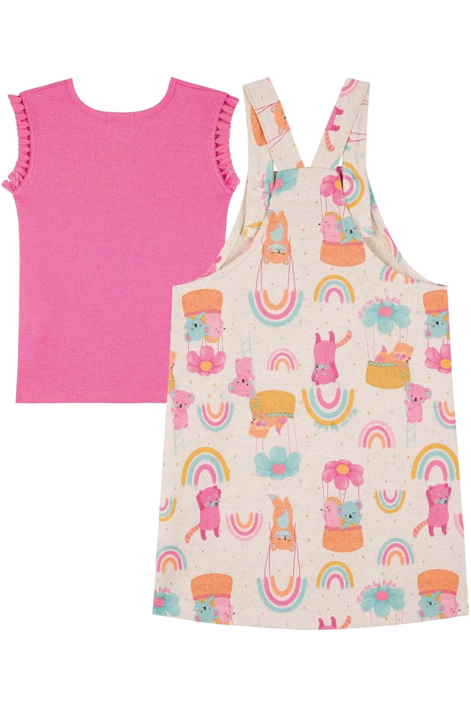 Conjunto de Blusa em Malha Little Waffle e Salopete em Moletom sem Pelúcia 85515 Kukiê Infantil Menina