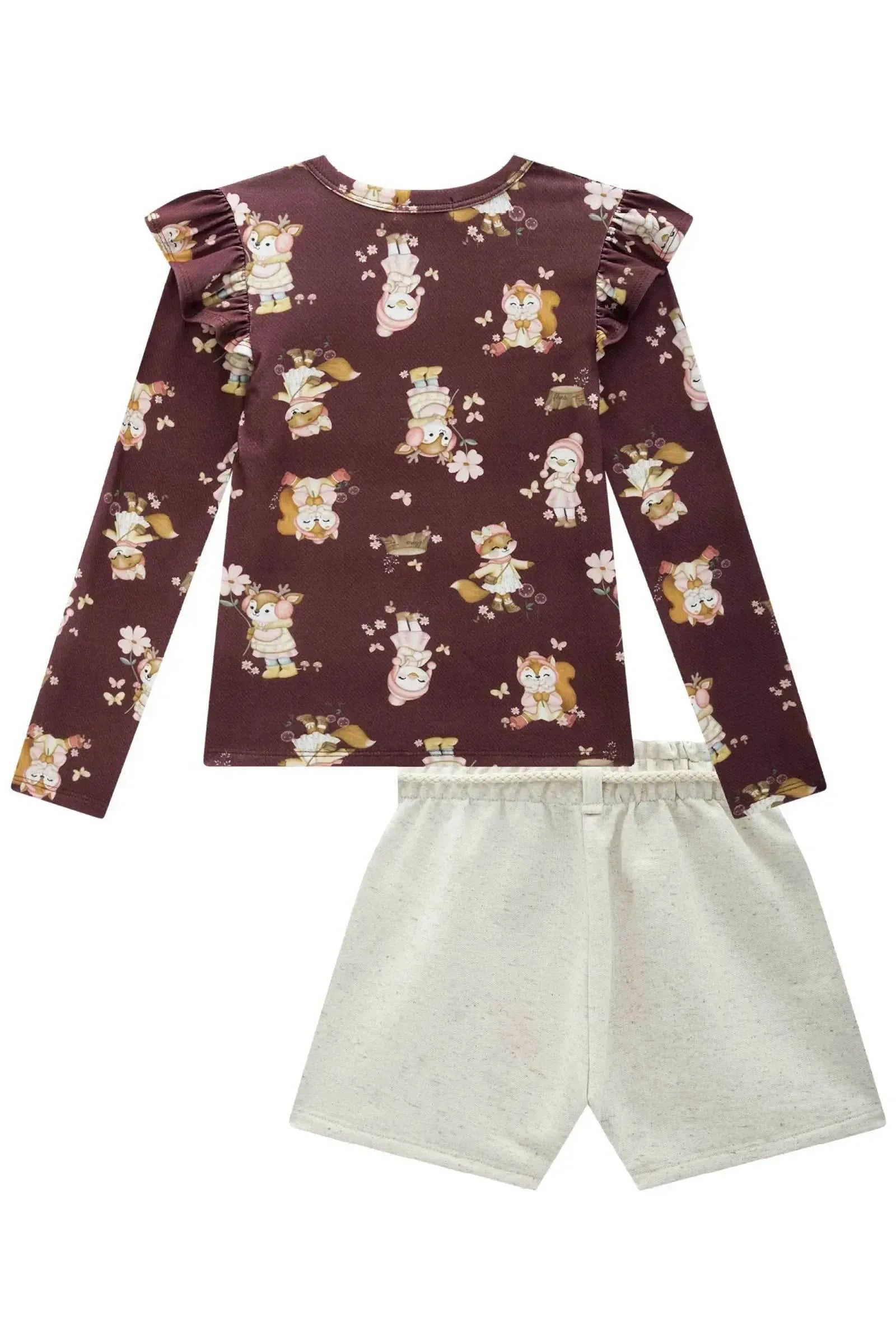 Conjunto de Blusa em Malha Power com Shorts em Moletom sem Pelúcia 90573 Infanti Infantil Menina