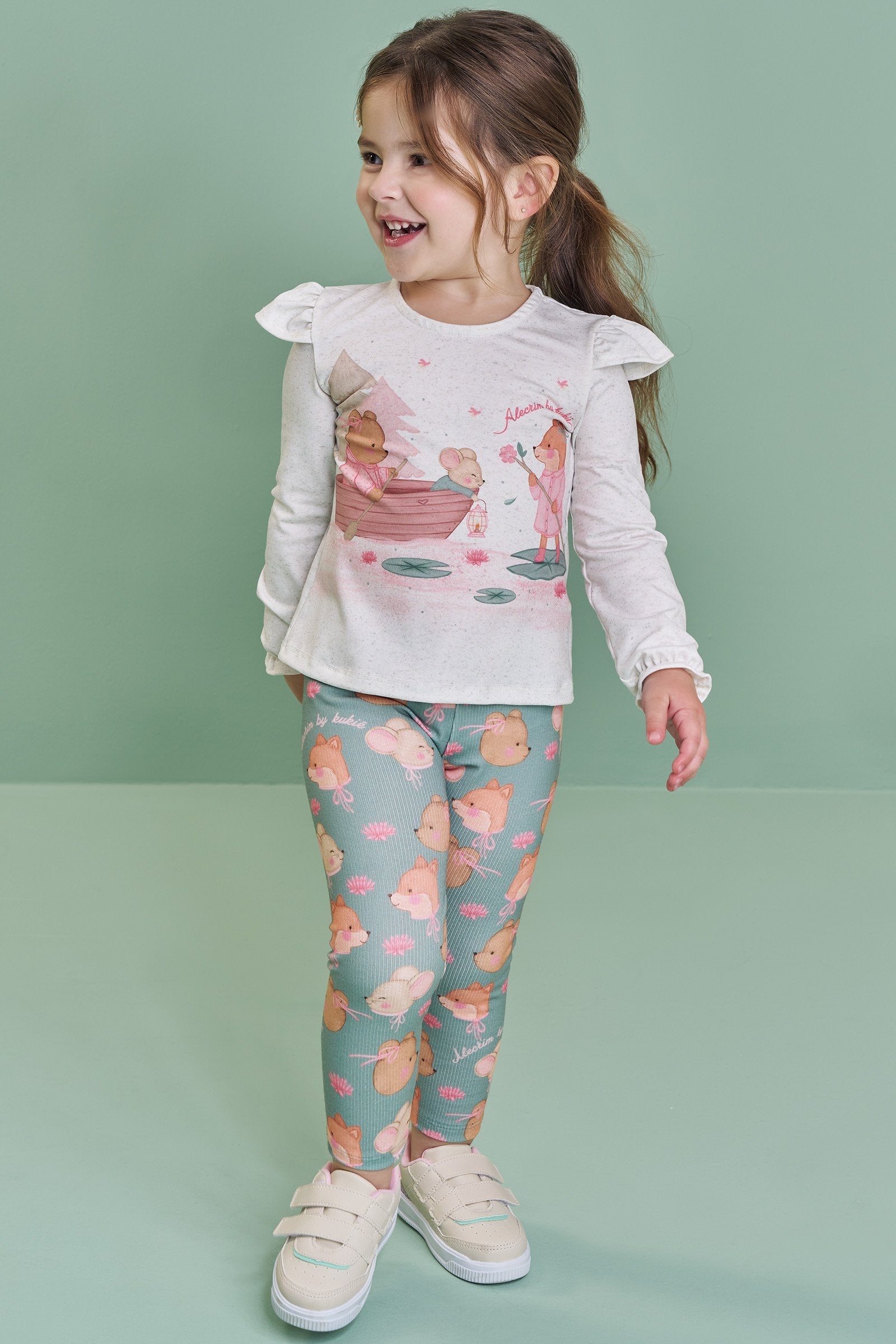 Conjunto de Blusa em Malha Power e Calça Legging em Canelado 90280 Kukiê Bebê Menina