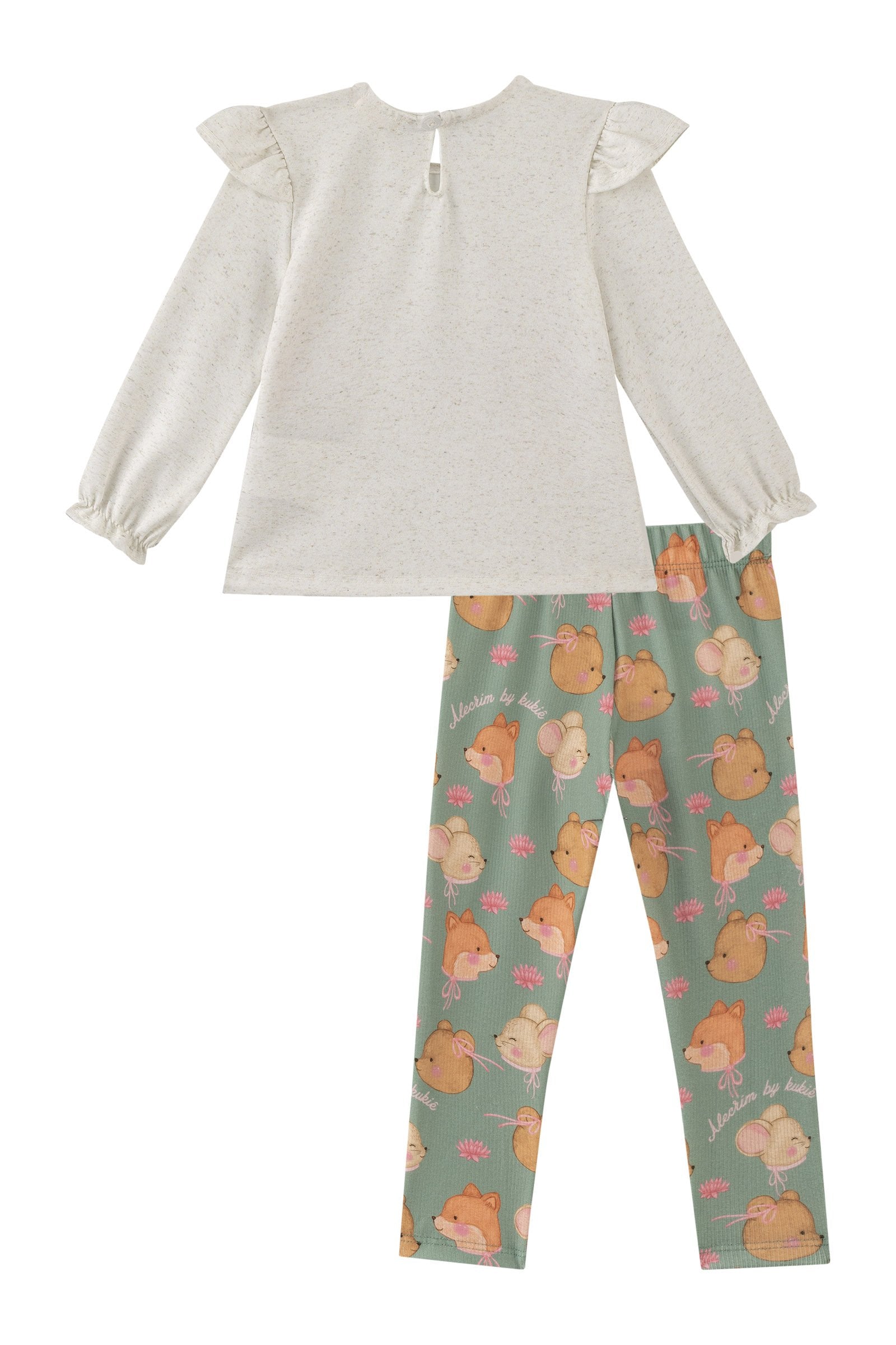 Conjunto de Blusa em Malha Power e Calça Legging em Canelado 90280 Kukiê Bebê Menina