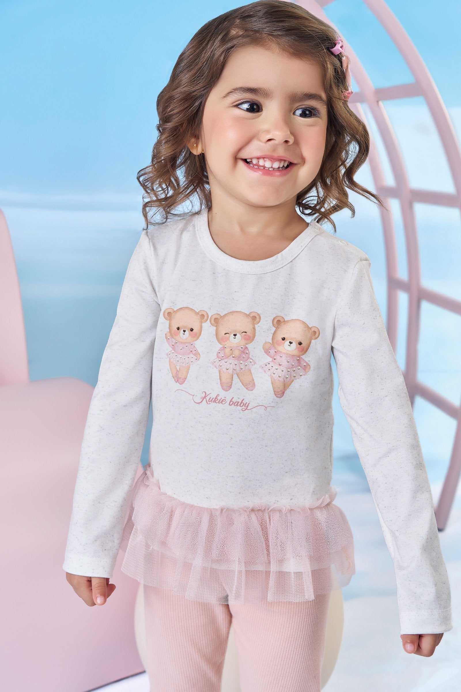 Conjunto de Blusa em Malha Power e Calça Legging em Canelado 92205 Kukiê Bebê Menina