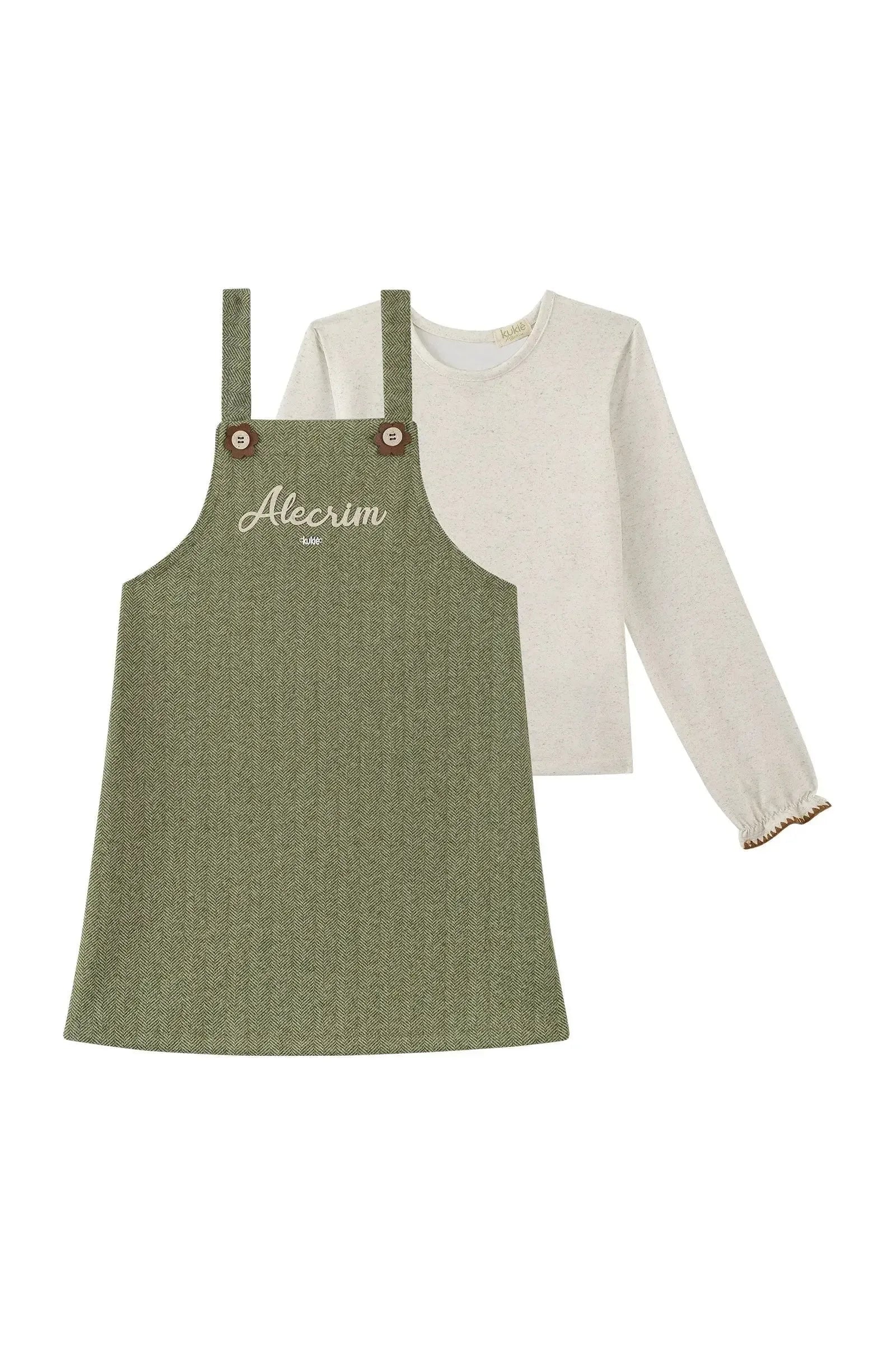 Conjunto de Blusa em Malha Power e Salopete em Tecido Chevron 90267 Kukiê Infantil Menina