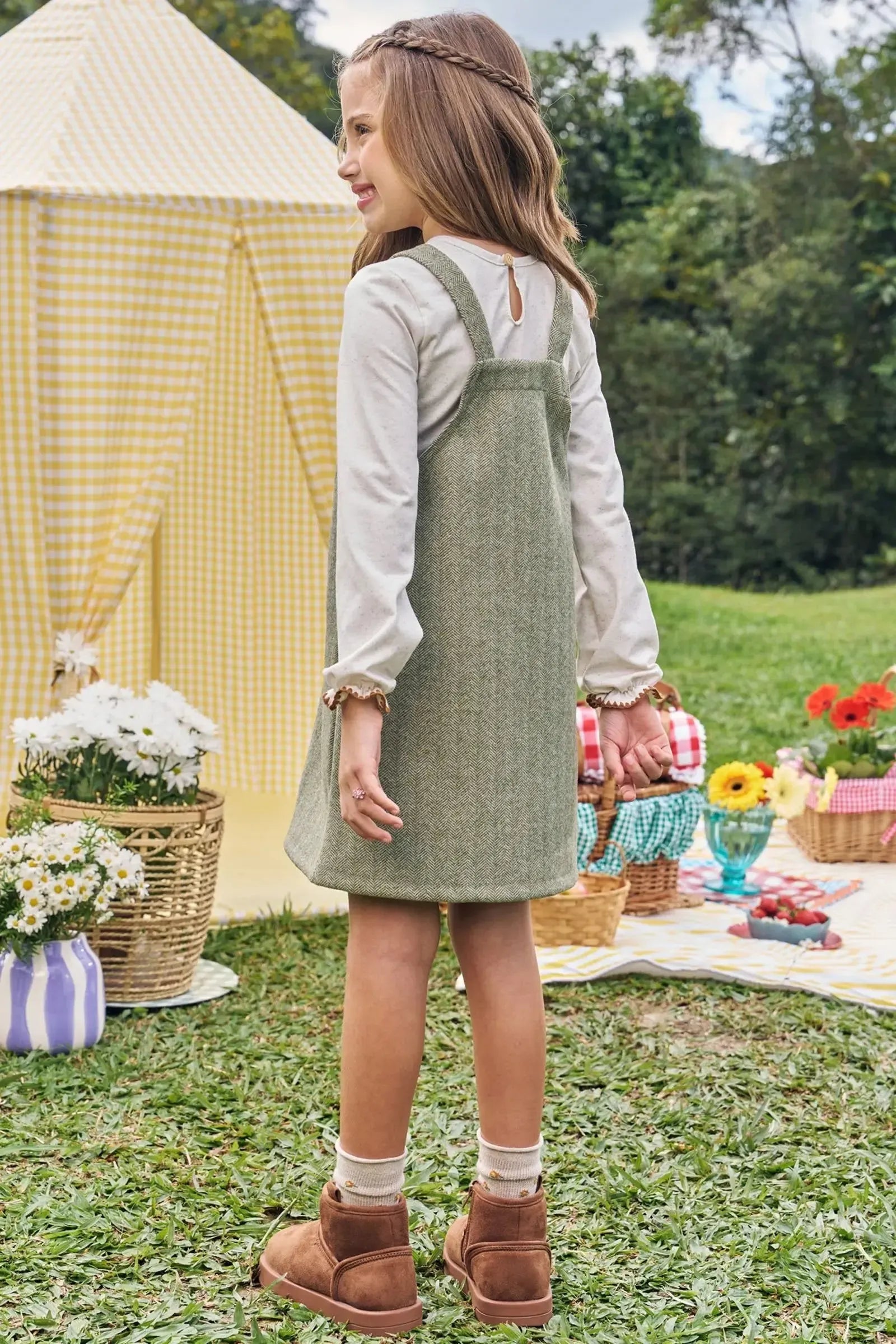 Conjunto de Blusa em Malha Power e Salopete em Tecido Chevron 90267 Kukiê Infantil Menina