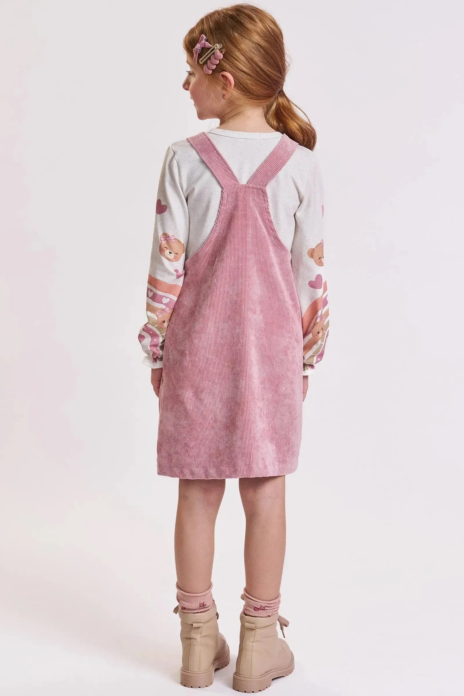 Conjunto de Blusa em Malha Power e Salopete em Veludo Cotelê 92771 Kukiê Infantil Menina