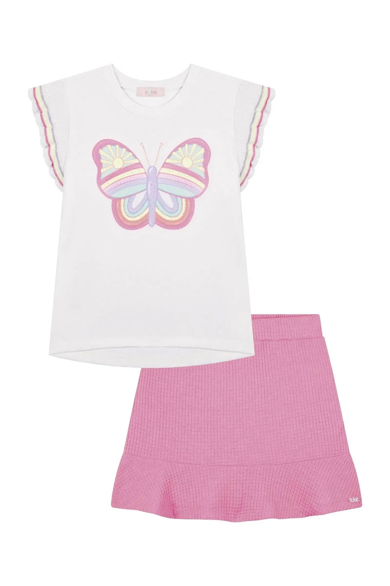 Conjunto de Blusa em Malha Power e Short Saia em Malha Big Waflfe 87310 Kukiê Infantil Menina