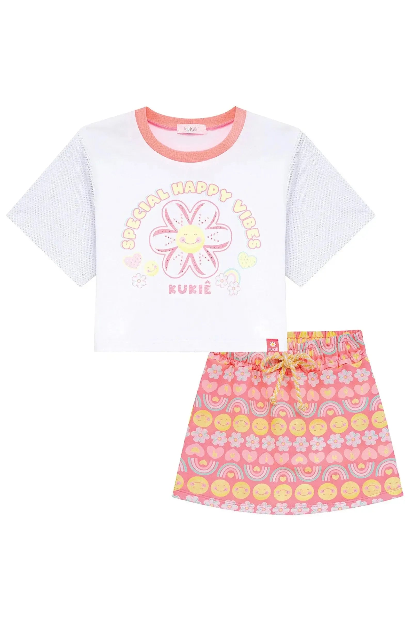 Conjunto de Blusa em Malha Power e Short Saia em Molecotton 95986 Kukiê Infantil Menina