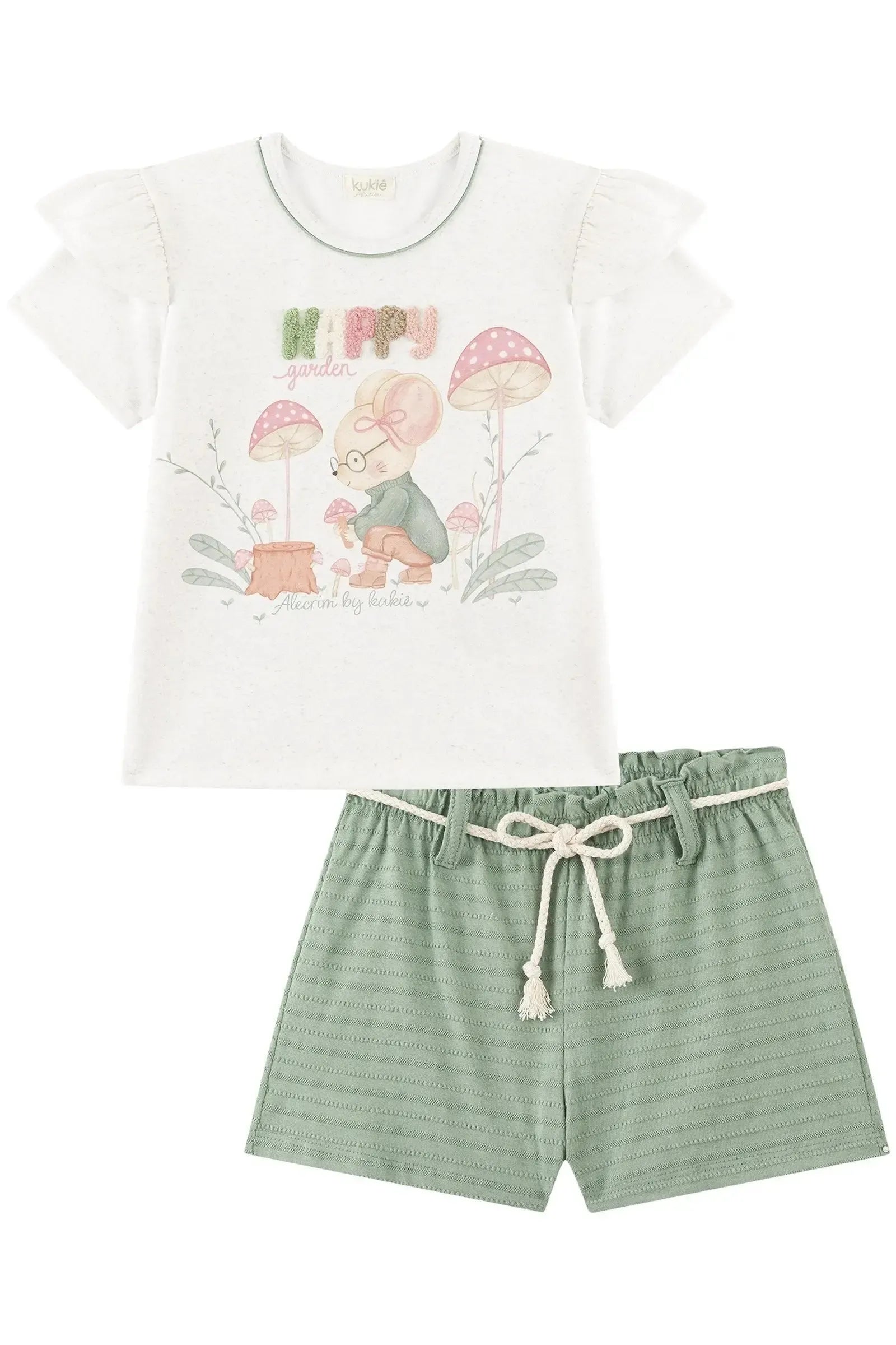 Conjunto de Blusa em Malha Power e Shorts em Meia Malha Textura 93850 Kukiê Infantil Menina