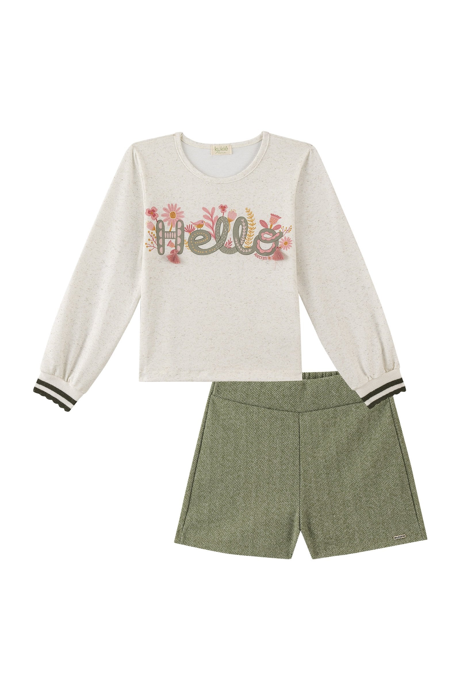 Conjunto de Blusa em Malha Power e Shorts em Tecido Chevron 89578 Kukiê Infantil Menina