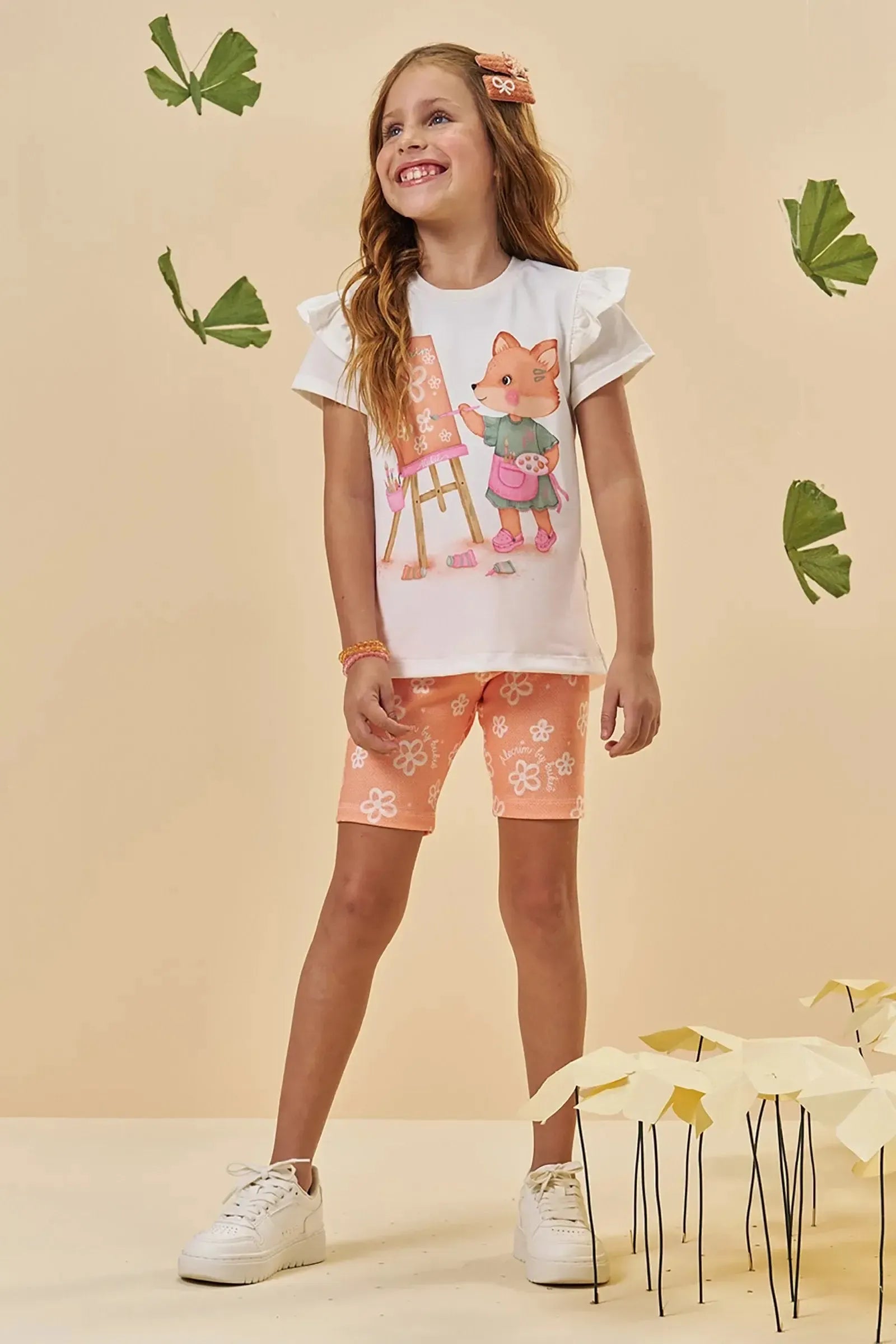Conjunto de Blusa em Meia Malha e Bermuda Biker em Malha Power 94806 Kukiê Infantil Menina