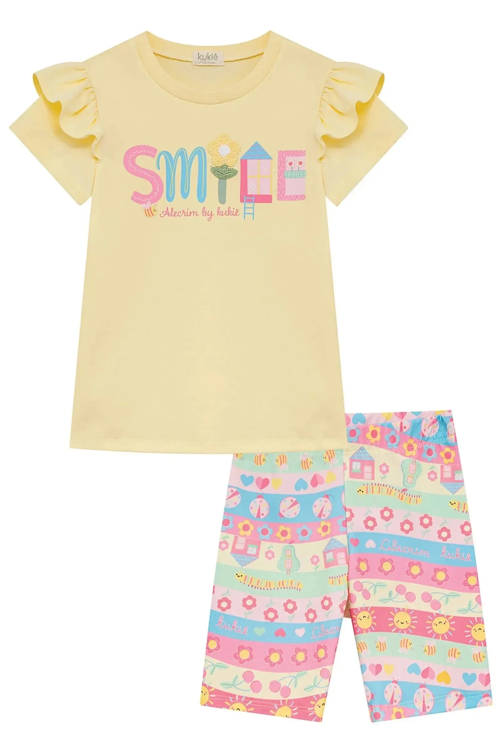 Conjunto de Blusa em Meia Malha e Bermuda Biker em Malha Power 94807 Kukiê Infantil Menina