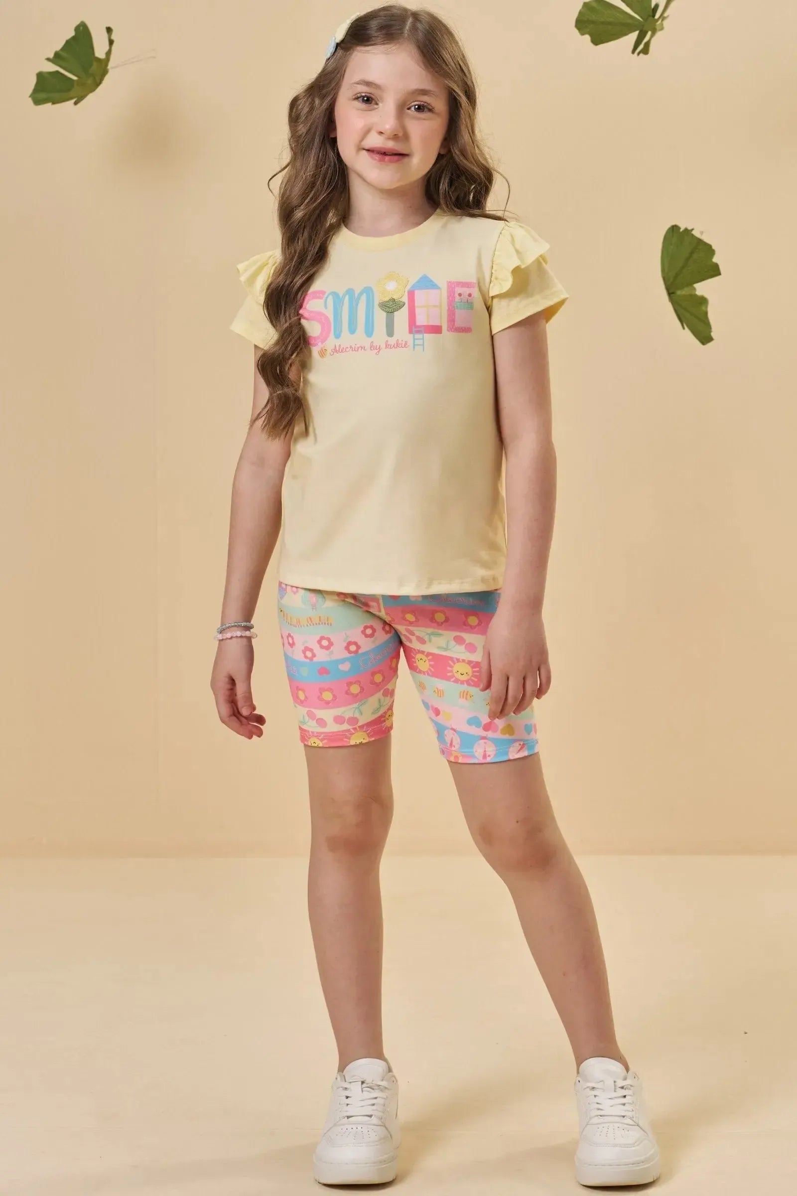 Conjunto de Blusa em Meia Malha e Bermuda Biker em Malha Power 94807 Kukiê Infantil Menina