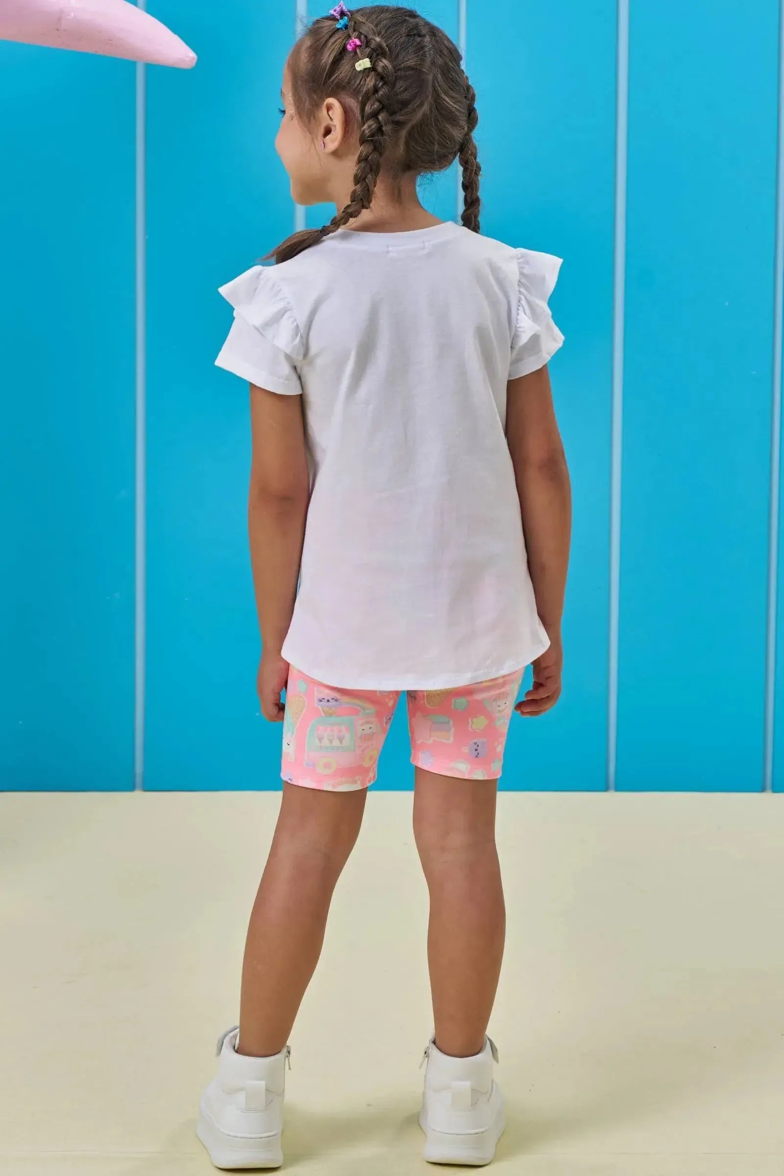 Conjunto de Blusa em Meia Malha e Bermuda Biker em Molecotton 95090 Kukiê Infantil Menina