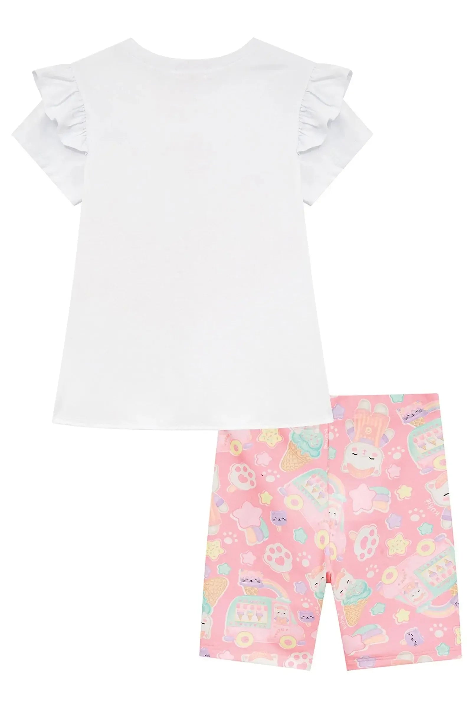Conjunto de Blusa em Meia Malha e Bermuda Biker em Molecotton 95090 Kukiê Infantil Menina